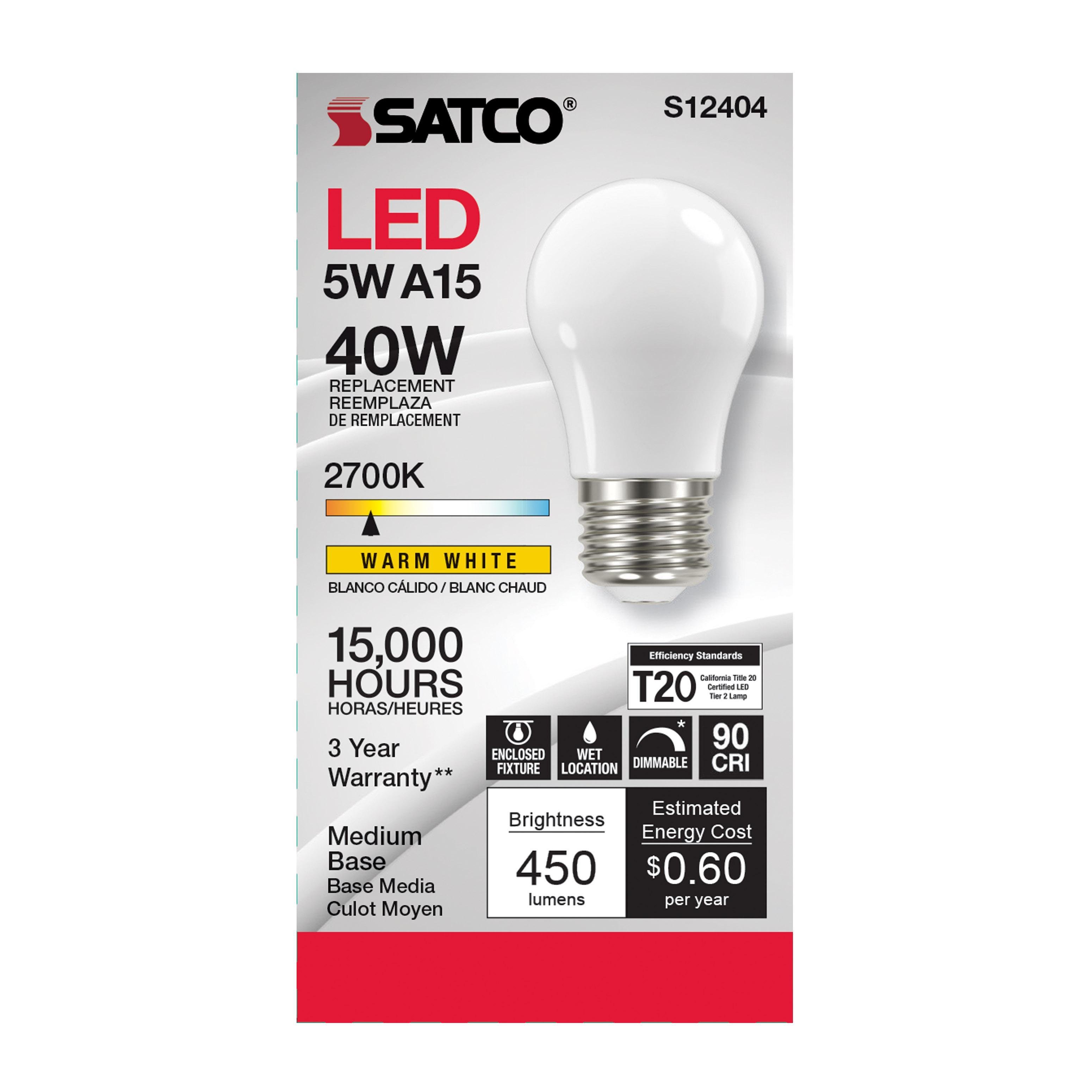 Picture of S12404 - 5 Watt LED A15 - Soft White - 2700K - Medium base - 90 CRI - 120 Volt