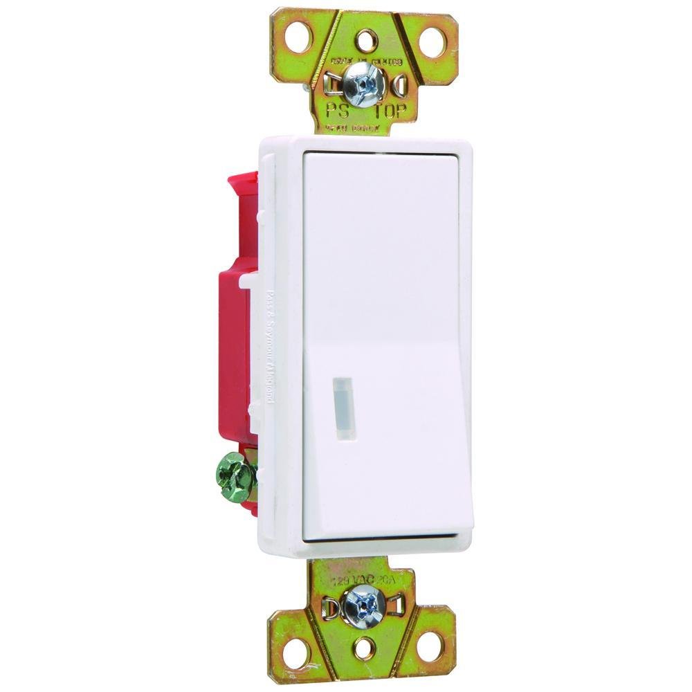 2625-W - 20A 120V Specification Grade Single Pole Illuminated Decorator Paddle Switch, White