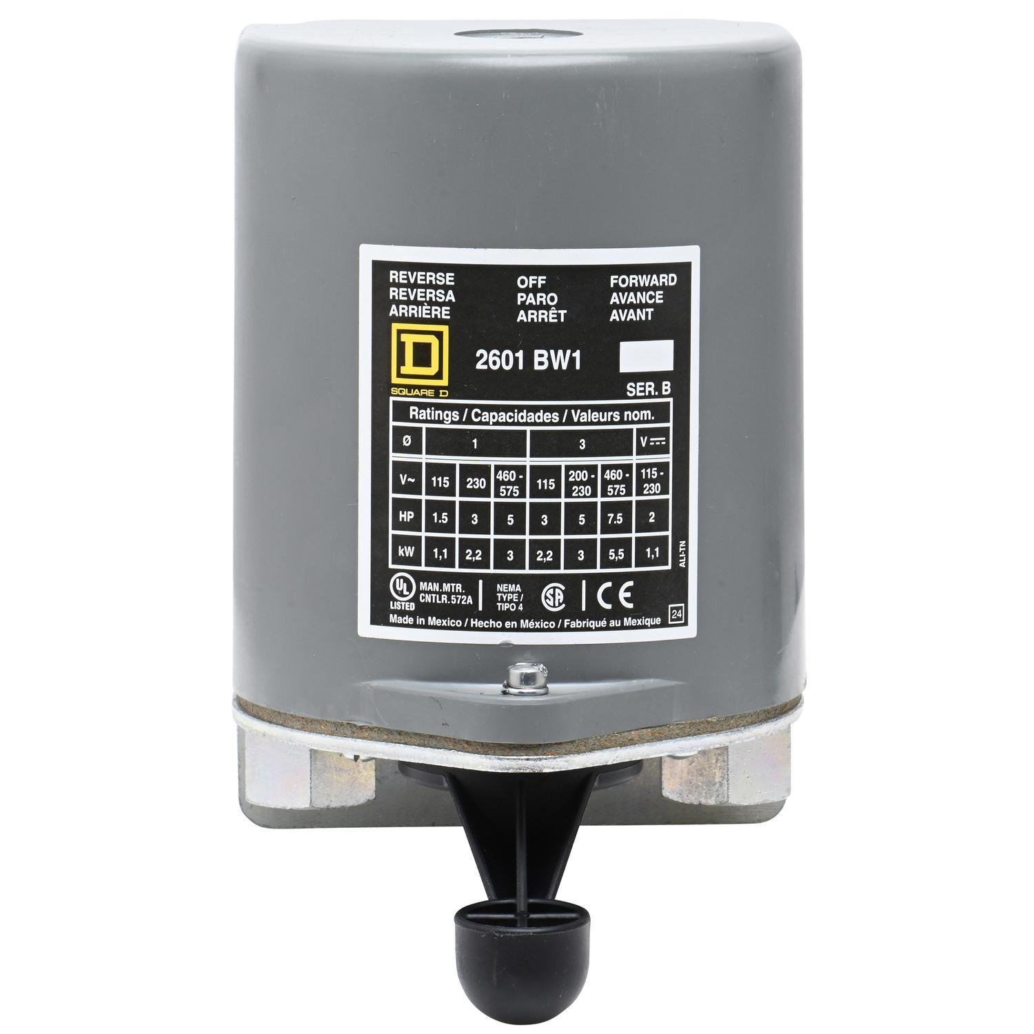 Picture of 2601BW1 - Switch, reversing drum, 5HP at 575VAC single phase, 7.5HP at 575VAC polyphase, handle operated, NEMA 4 enclosure