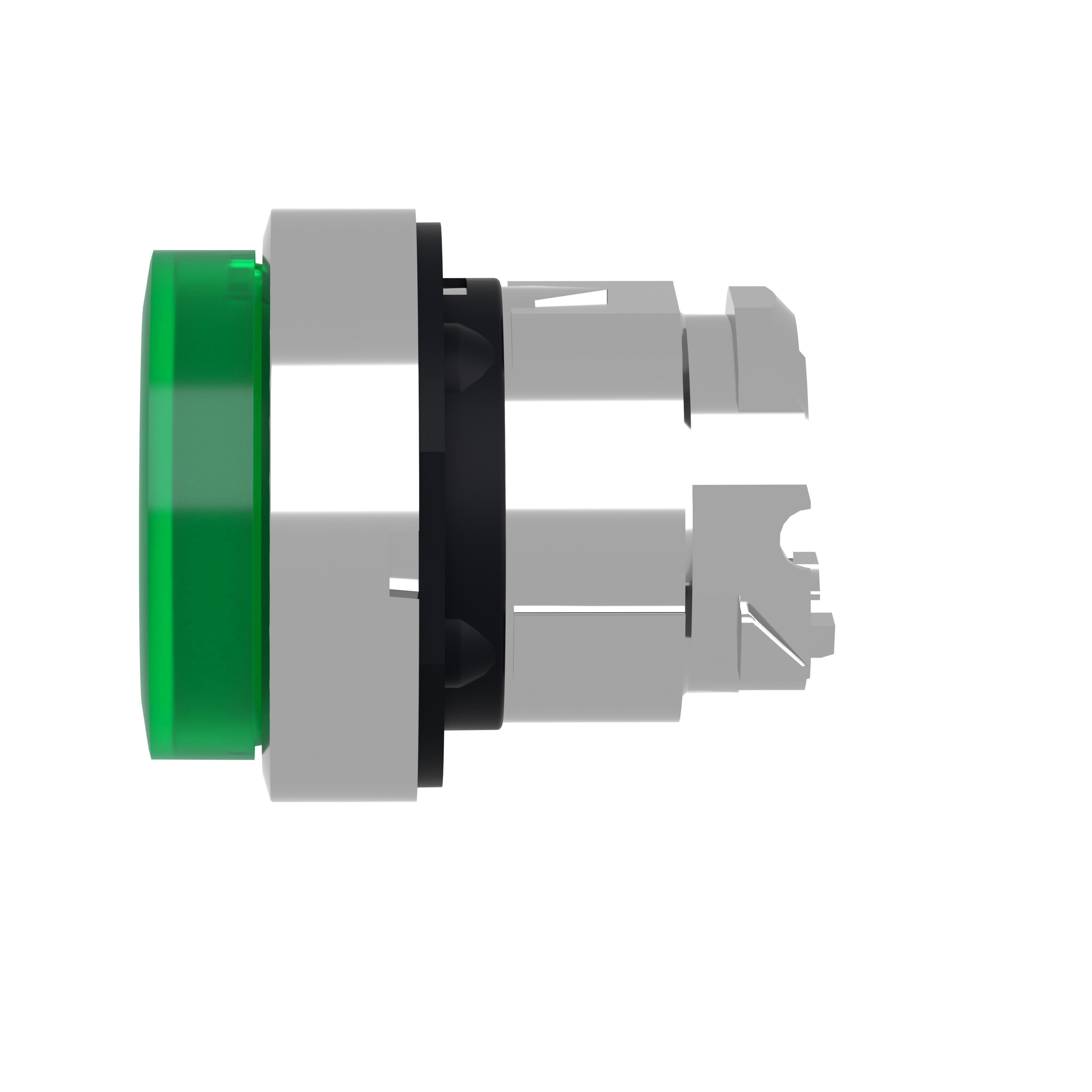 Picture of ZB4BW133 - Head for illuminated push button, Harmony XB4, metal, green projecting, 22mm, universal LED, spring return, plain lens