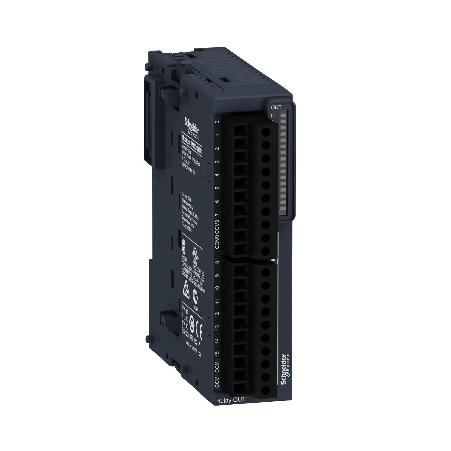 TM3DQ16R - discrete output module, Modicon TM3, 16 relay outputs, screw, 24V DC