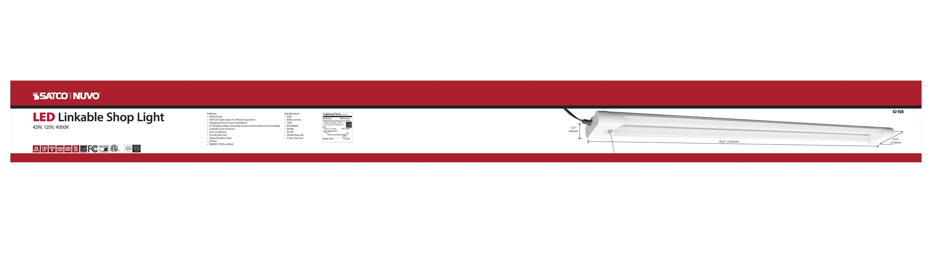 Picture of 62-928 - LED 4ft. - 48W Connectable Shop Light - White Finish - 4000K