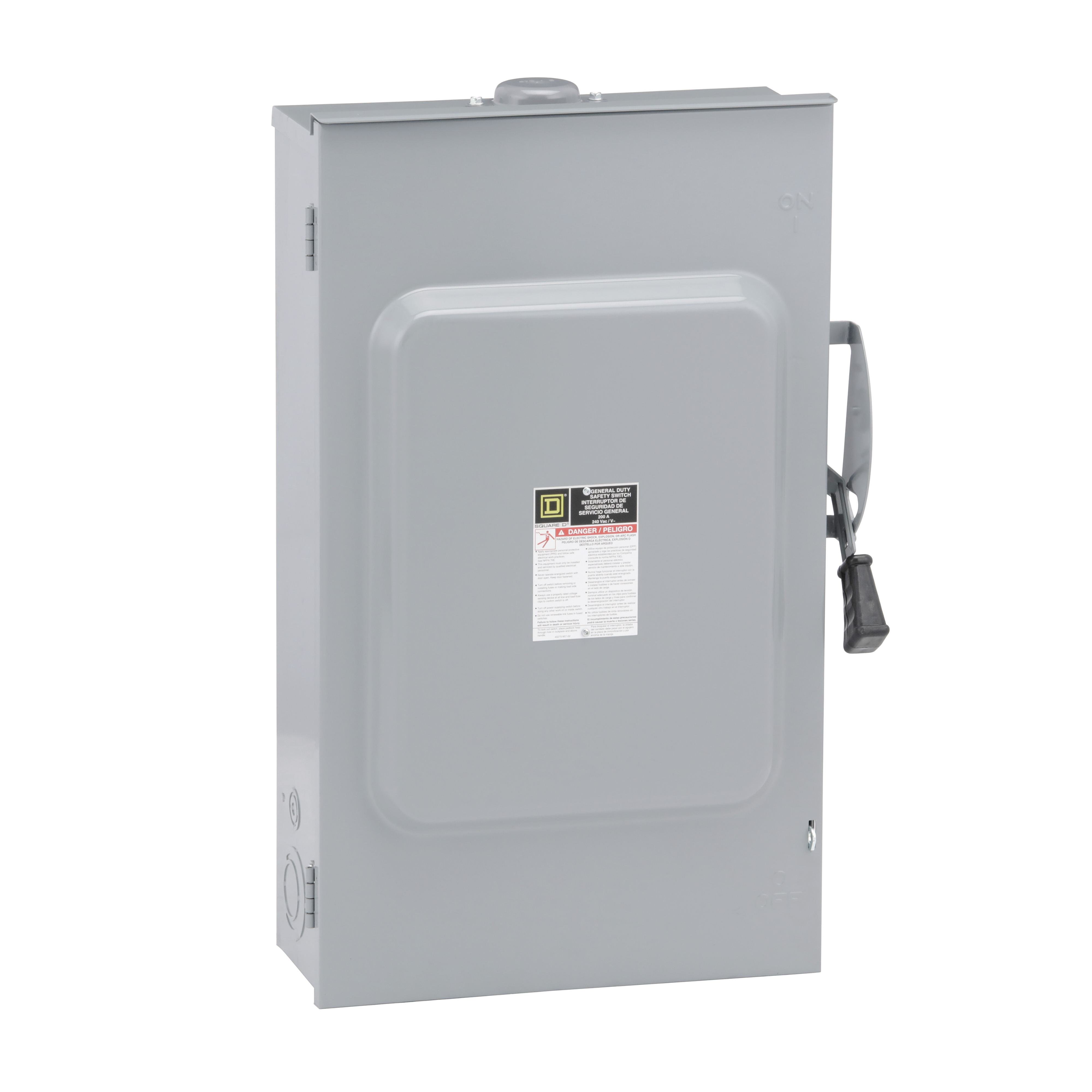 DU324RB - Safety switch, general duty, non fusible, 200A, 3 pole, 60hp, 240VAC, NEMA 3R, bolt on provision