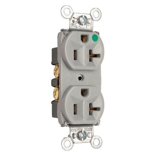 8300-HGRY - 20A 125V Heavy Duty Hospital-Grade Compact Duplex Receptacle, Back and Side Wire, Gray