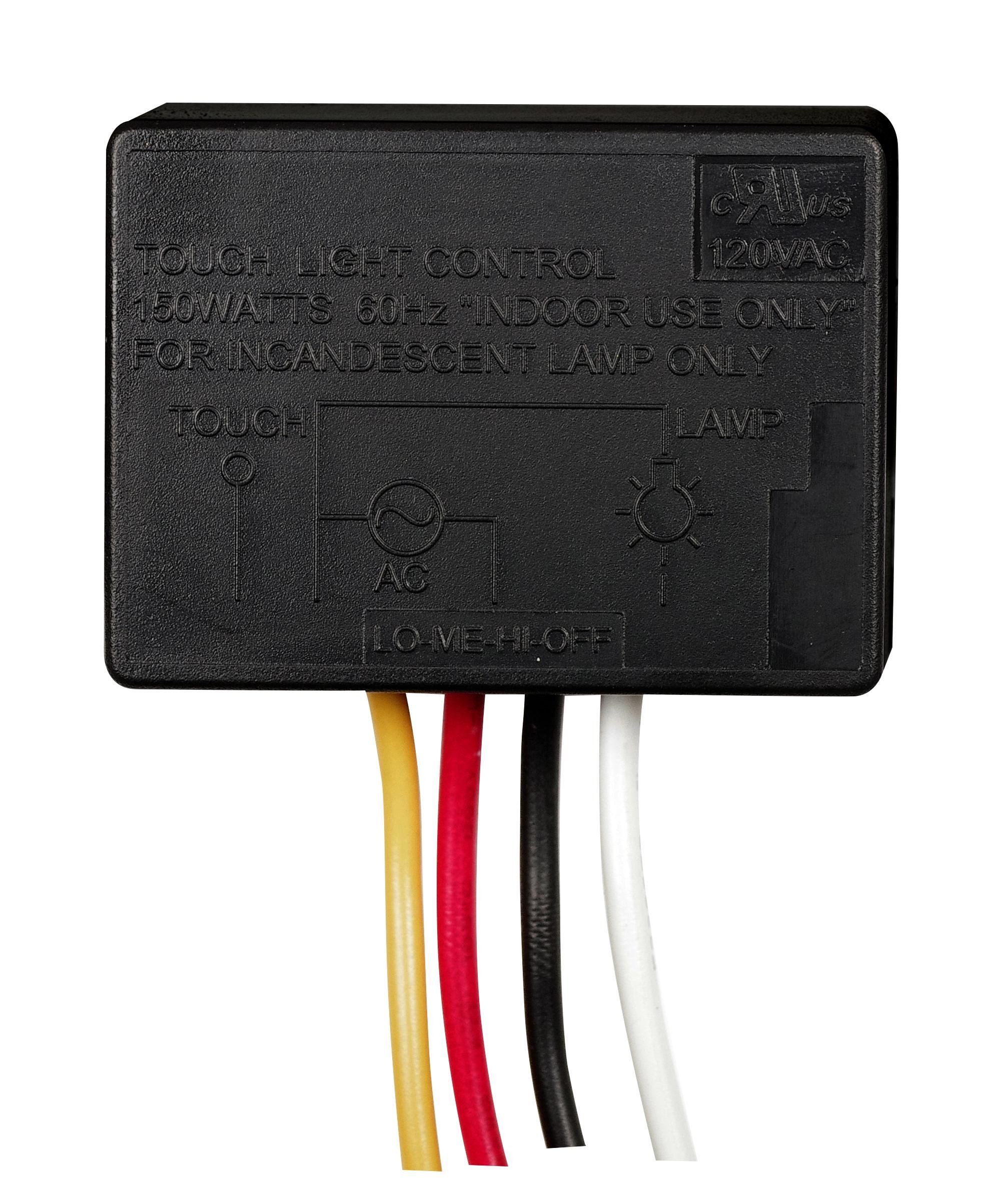 90-2428 - Low-Med-Hi-Off Touch Switch Plastic Outer Shell. Rated: 150W-120V Indoor Incandescent Use Only 17/8" x 13/8" x 5/8"
