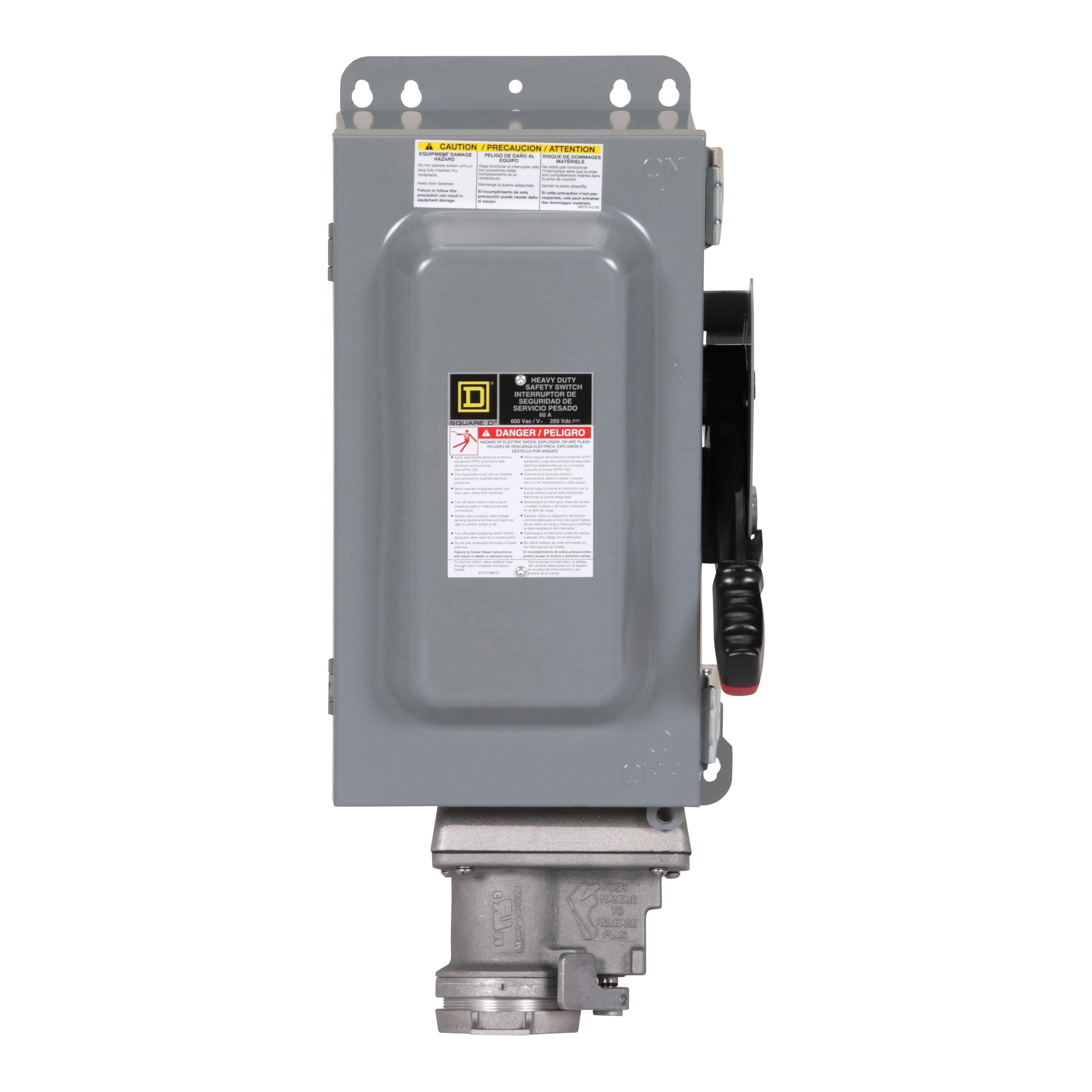 Picture of H362AWC - Safety switch, heavy duty, fusible, 60A, 600VAC/DC, 3 poles, 50HP, NEMA 12K, Crouse-Hinds Arktite