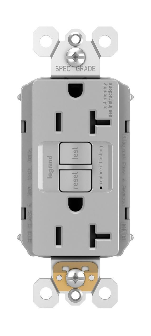 PT2097GRY - PlugTail® Specification Grade 20A Duplex Self-Test GFCI Receptacles with SafeLock® Protection, Gray