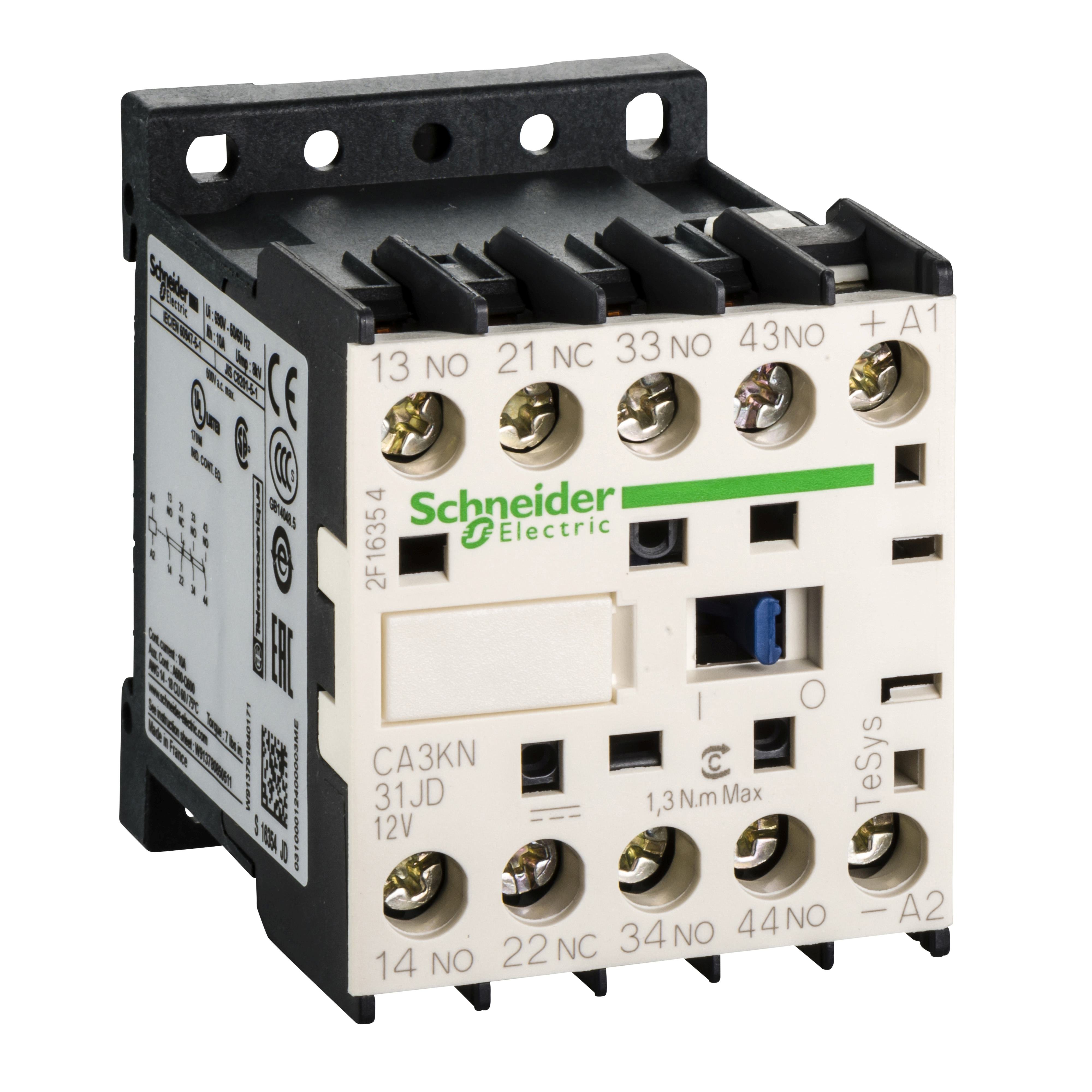 CA3KN31BD - Control relay, TeSys K, 3 NO + 1 NC, lt or eq to 690V, 24VDC standard coil