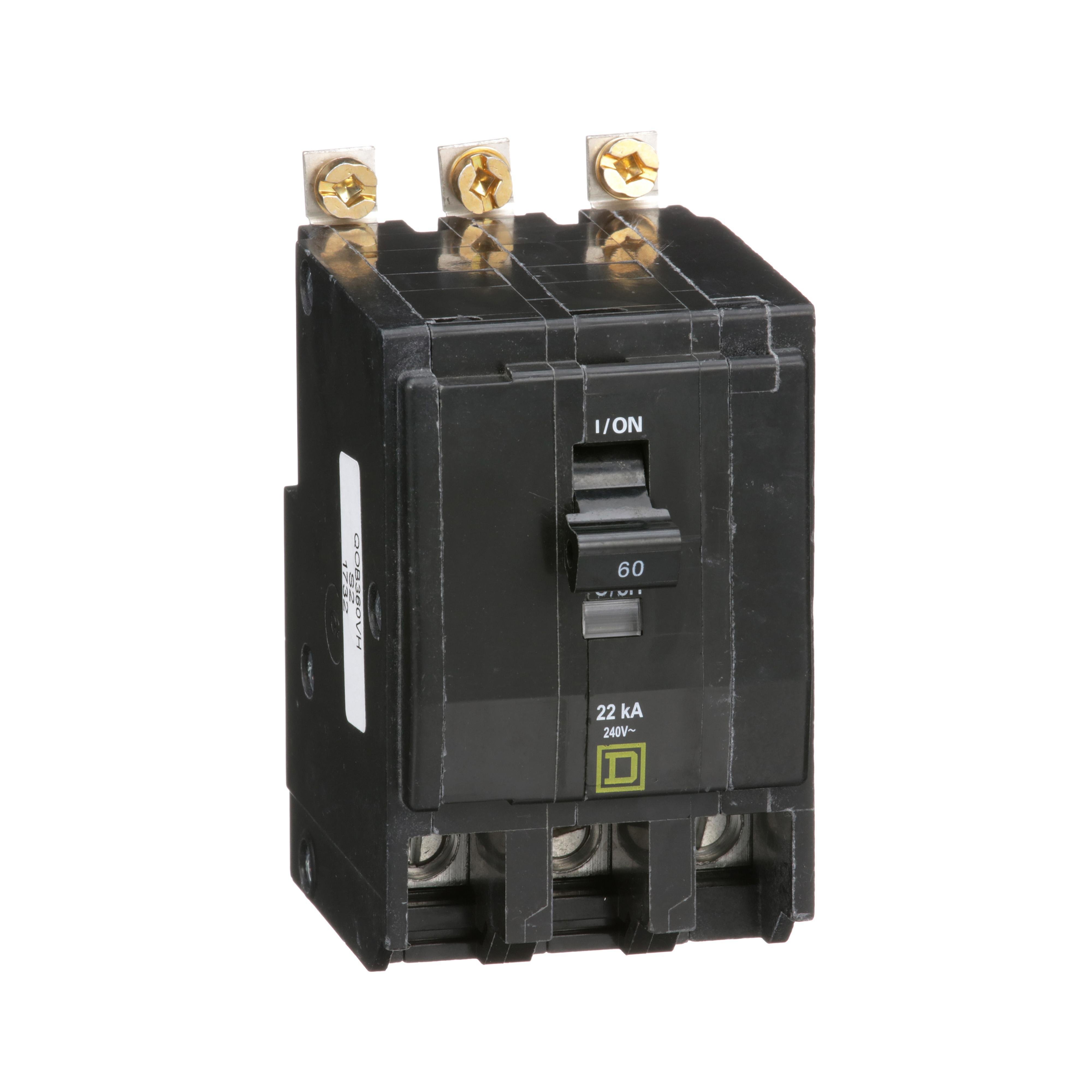 QOB360VH - Mini circuit breaker, QO, 60A, 3 pole, 120/240VAC, 22kA, bolt on