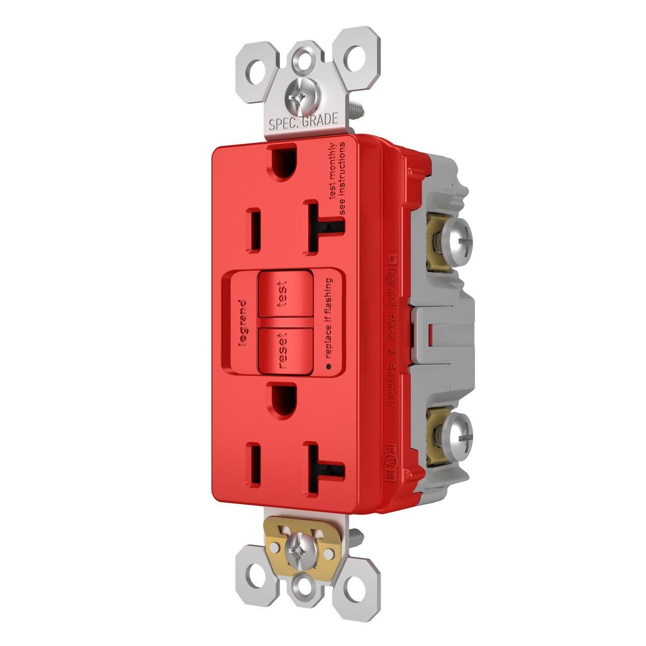 Picture of 2097-RED - radiant® 20A Duplex Self-Test GFCI Receptacles with SafeLock® Protection, Red