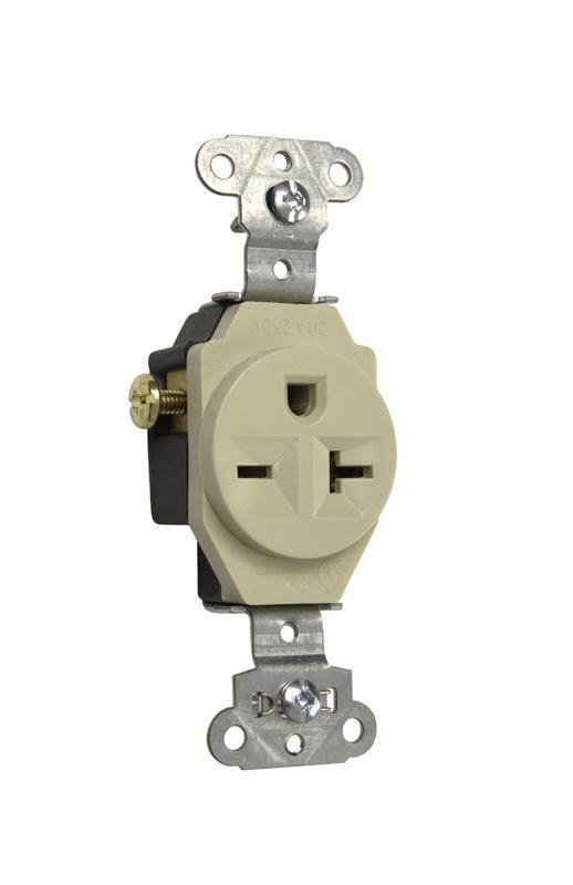 5851-I - 20A 250V Heavy Duty Spec-Grade Single Receptacle, Side Wire, Ivory