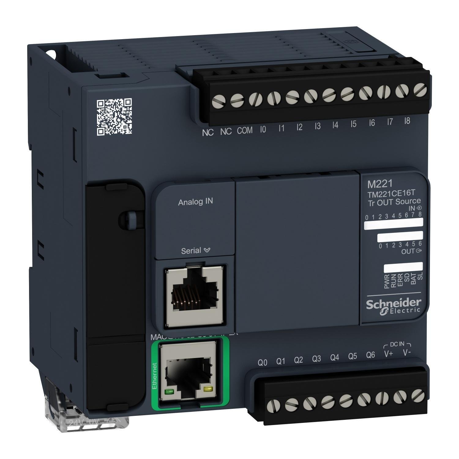 TM221CE16T - logic controller, Modicon M221, 16 IO, 9 DI, 7 DO, transistor, PNP, Ethernet