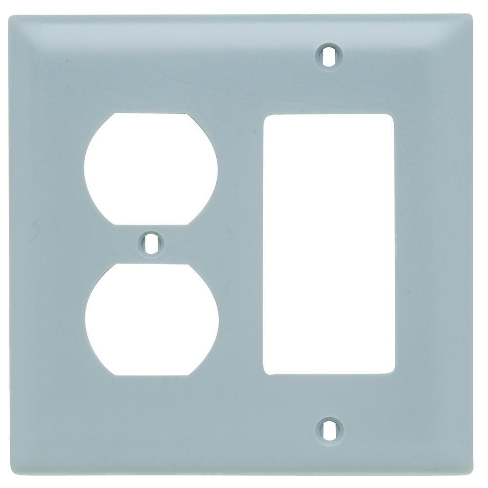 TP826GRY - TradeMaster® 2-Gang Nylon Wall Plate, 1 Duplex Receptacle Opening, 1 Decorator Opening, Gray