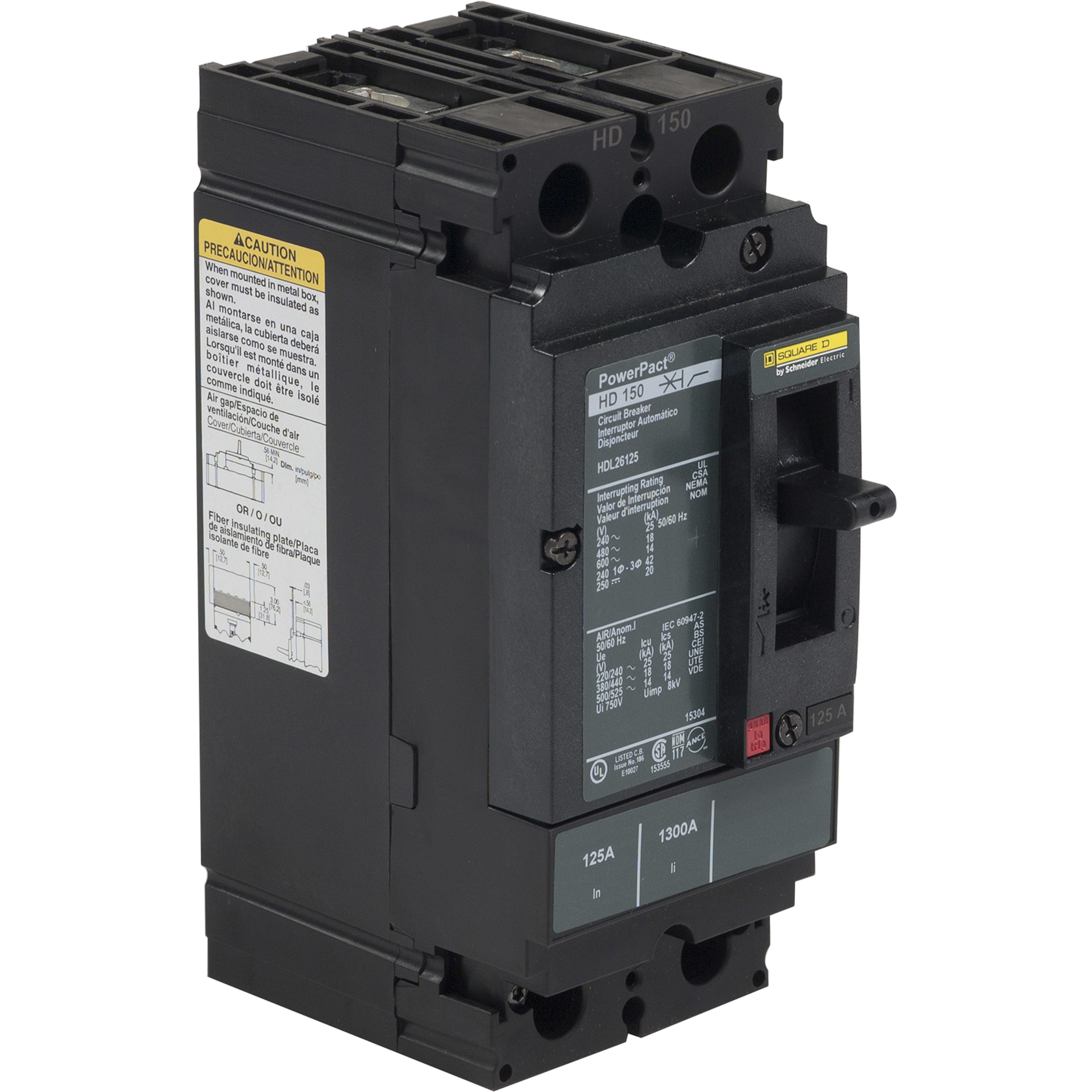 HGL26020 - Circuit breaker, PowerPacT H, 20A, 2 pole, 600VAC, 18kA, lugs, thermal magnetic, 80%