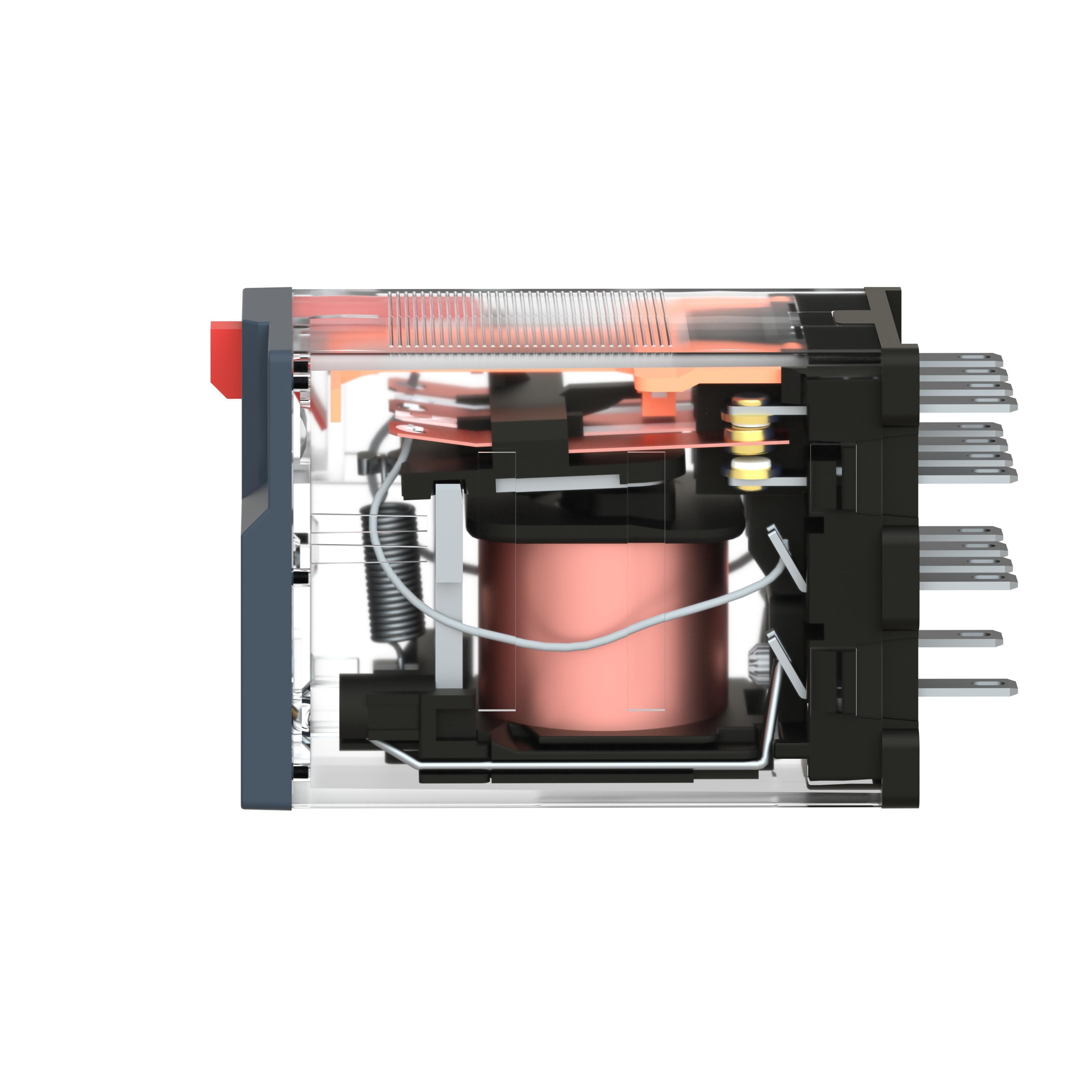 Picture of RXM4AB2B7 - miniature plug in relay, Harmony Electromechanical Relays, 6A, 4CO, with LED, lockable test but to n, 24V AC