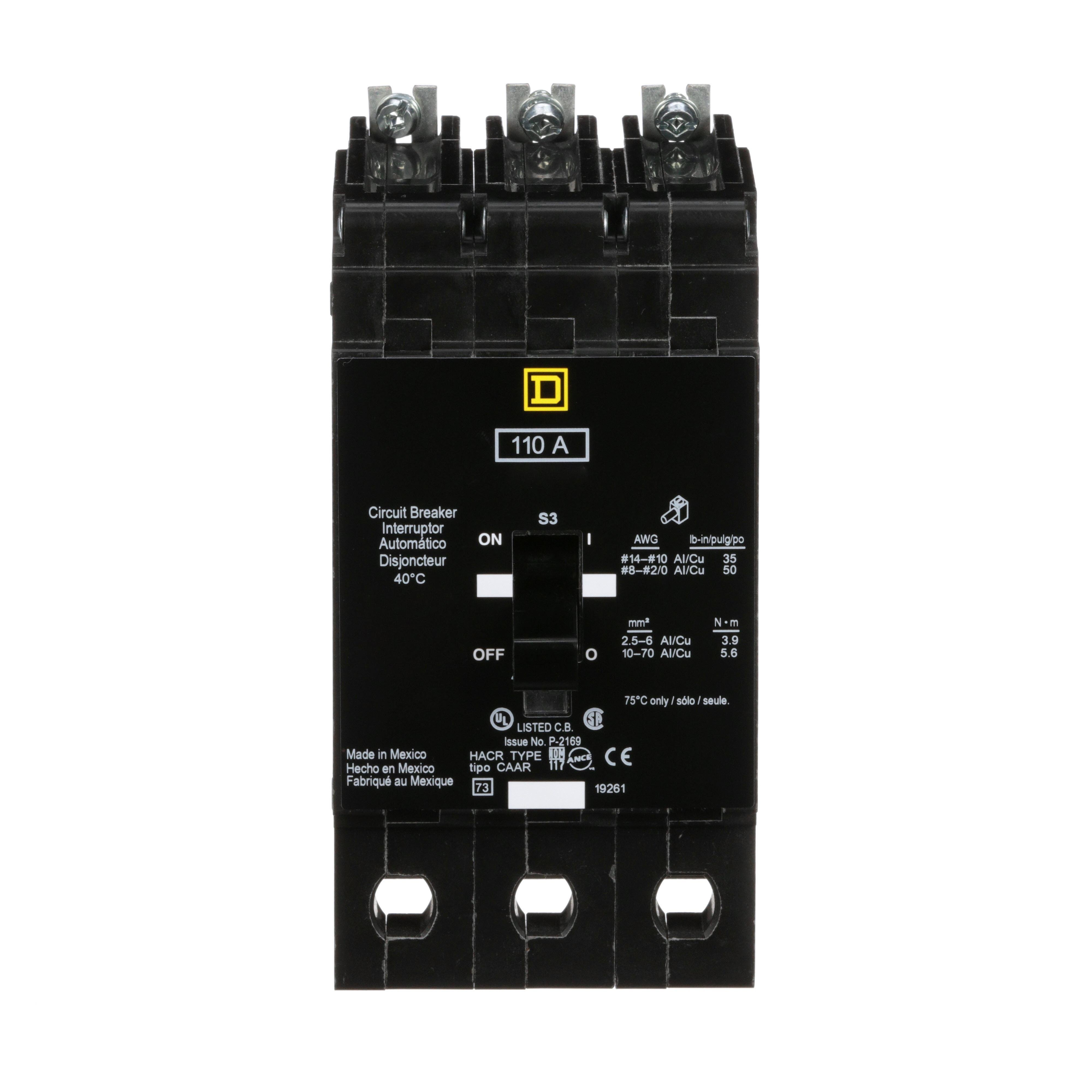 EJB34110 - Mini circuit breaker, E-Frame, 110A, 3 pole, 480Y/277VAC, 100kA max, bolt on [TAA]