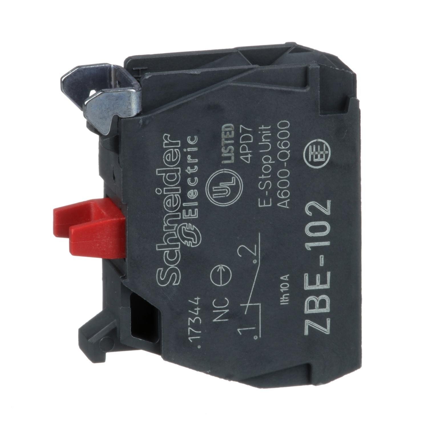Picture of ZBE102 - Harmony, 22mm Push Button, add on contact block, 1 NC, screw clamp terminal