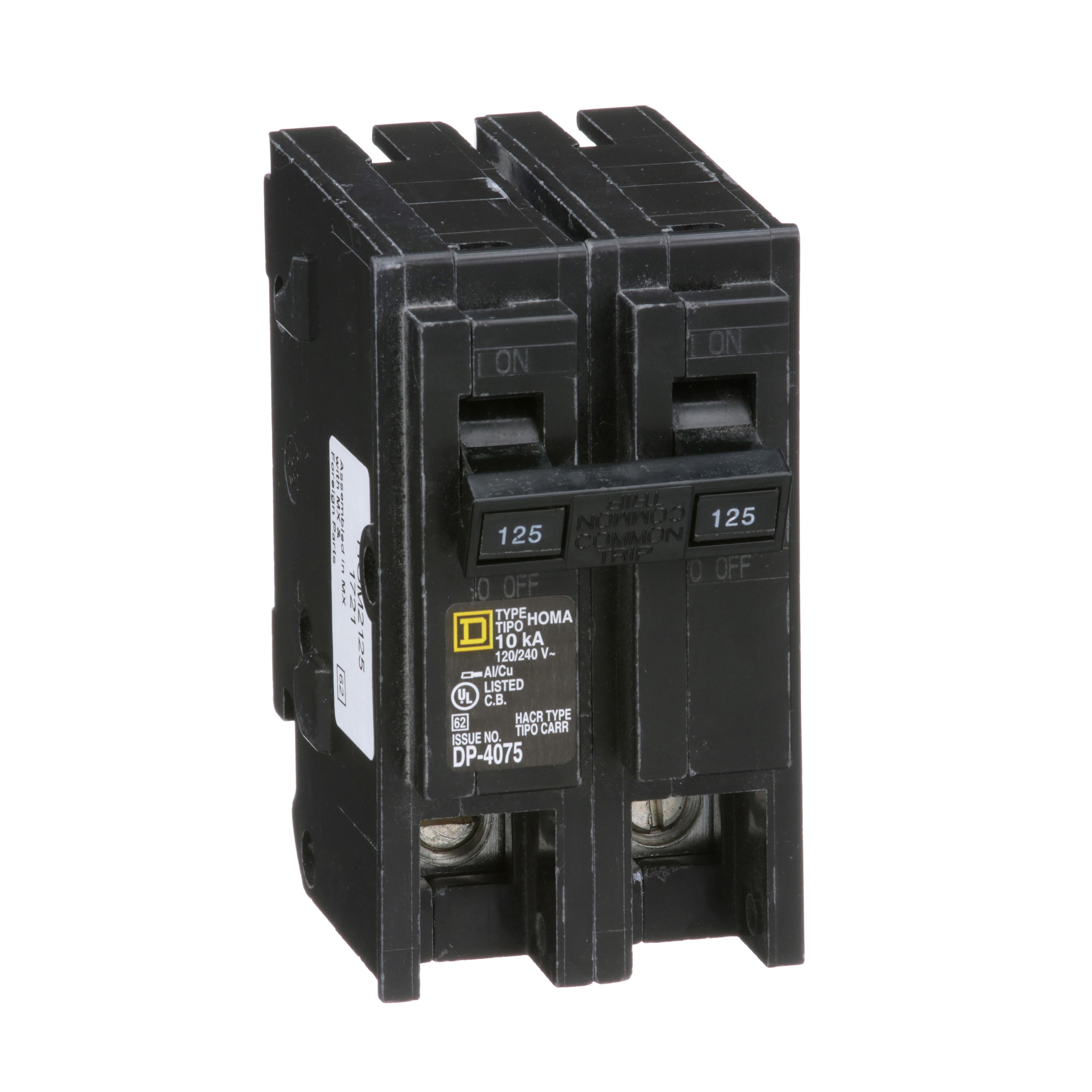 HOM2125 - Mini circuit breaker, Homeline, 125A, 2 pole, 120/240VAC, 10kA AIR, standard type, plug in, UL