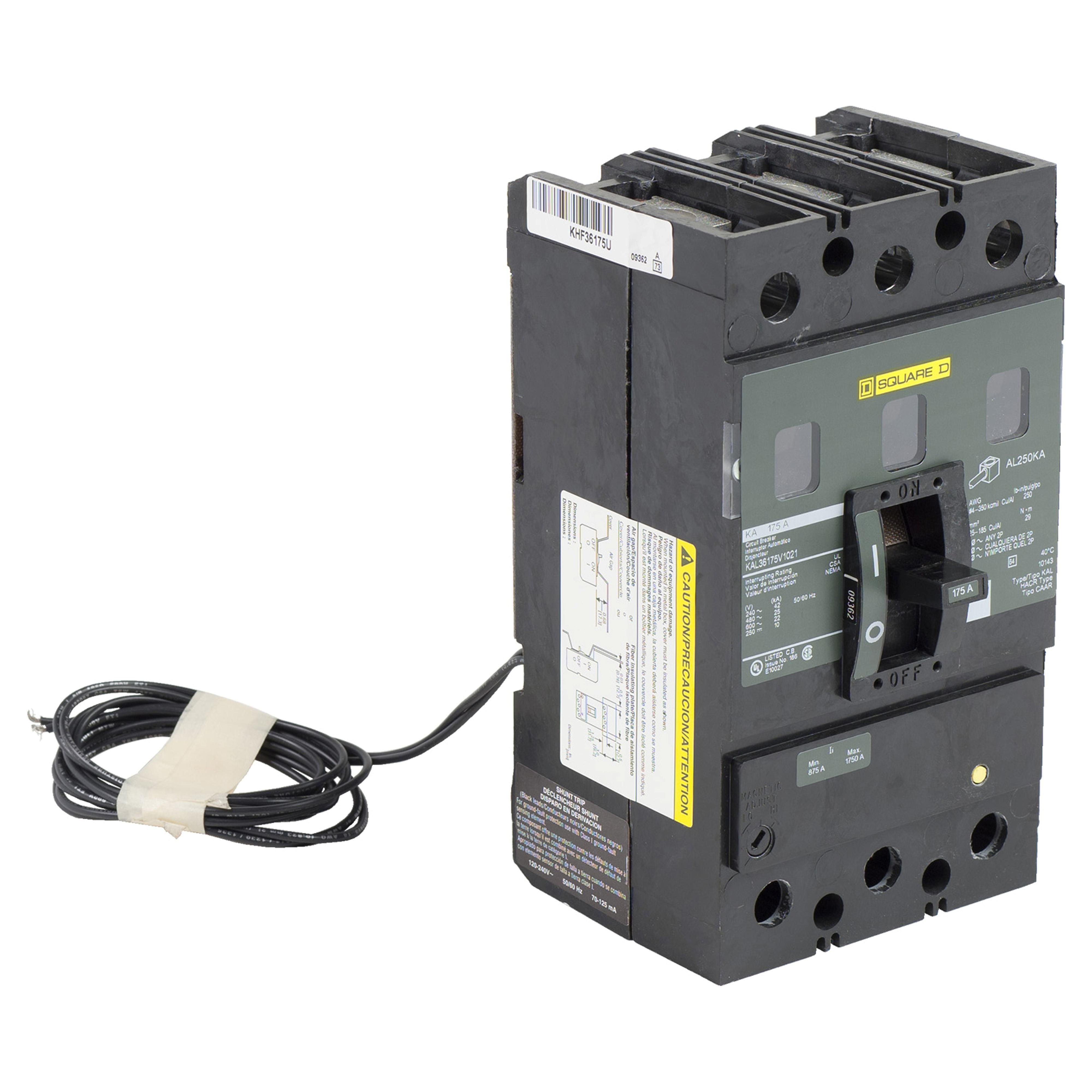 LAL36225MB - Circuit breaker, LA, 225A, 3 pole, 600VAC, 22kA, 250VDC, 10kA, lugs, thermal magnetic, short handle