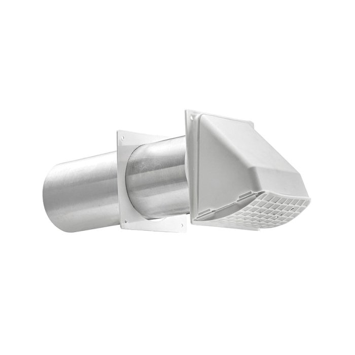 224W - 4" White Plastic Vent Hood with Screen & Tail Piece