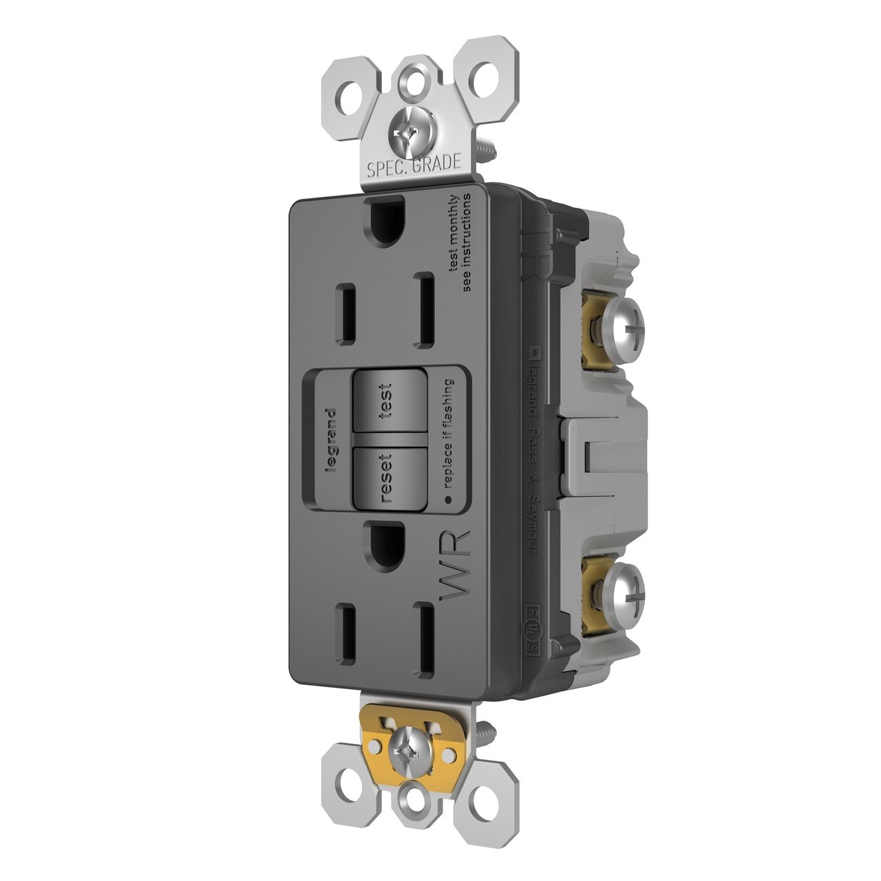 Picture of 1597-TRWRBK - radiant® Tamper-Resistant Weather-Resistant 15A Duplex Self-Test GFCI Receptacles with SafeLock® Protection, Black