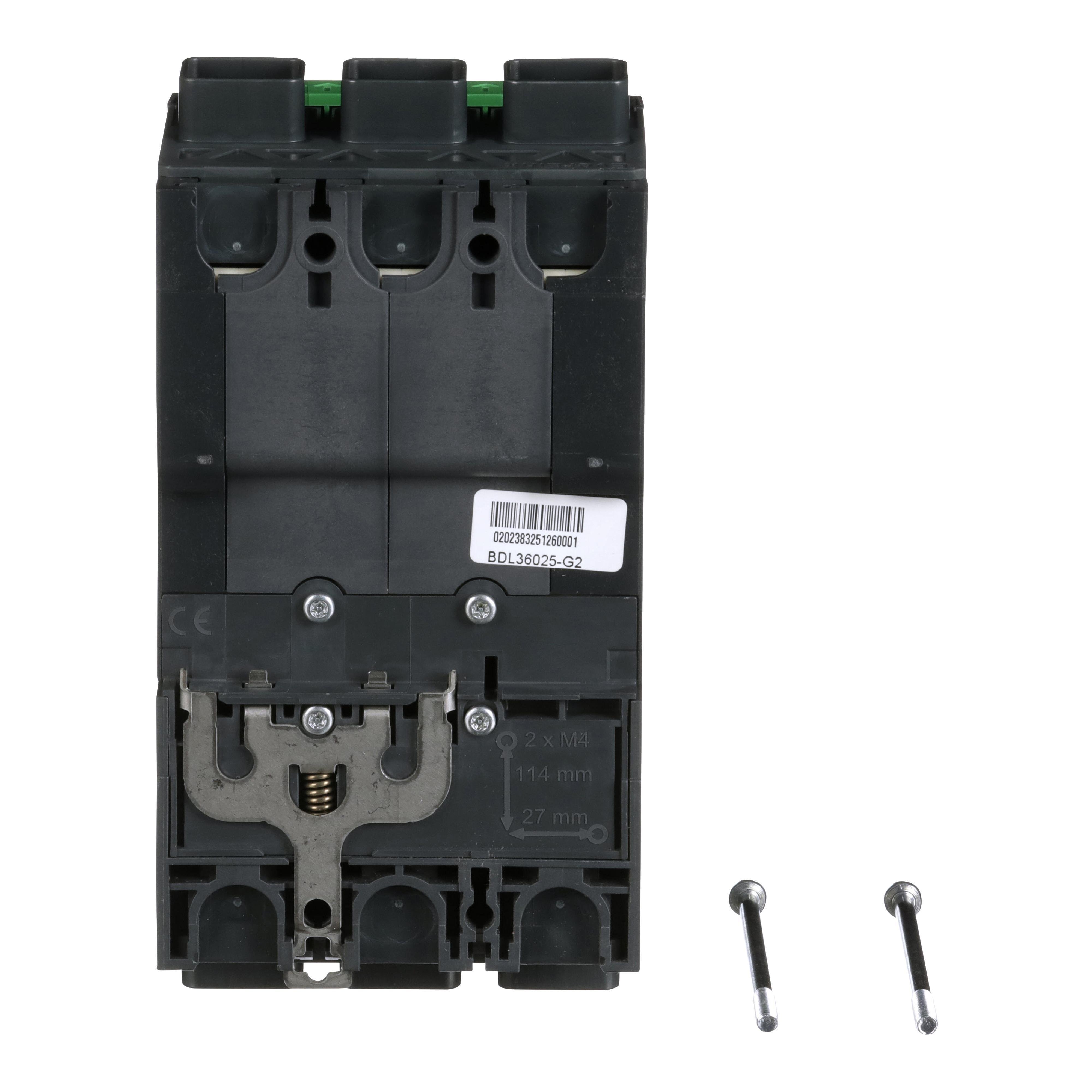 Picture of BDL36025 - Circuit breaker, PowerPacT B, 25A, 3 pole, 600Y/347VAC, 14kA, lugs, thermal magnetic, 80%