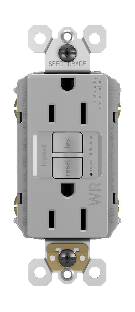 Picture of 1597-TRWRGRY - radiant® Tamper-Resistant Weather-Resistant 15A Duplex Self-Test GFCI Receptacles with SafeLock® Protection, Gray