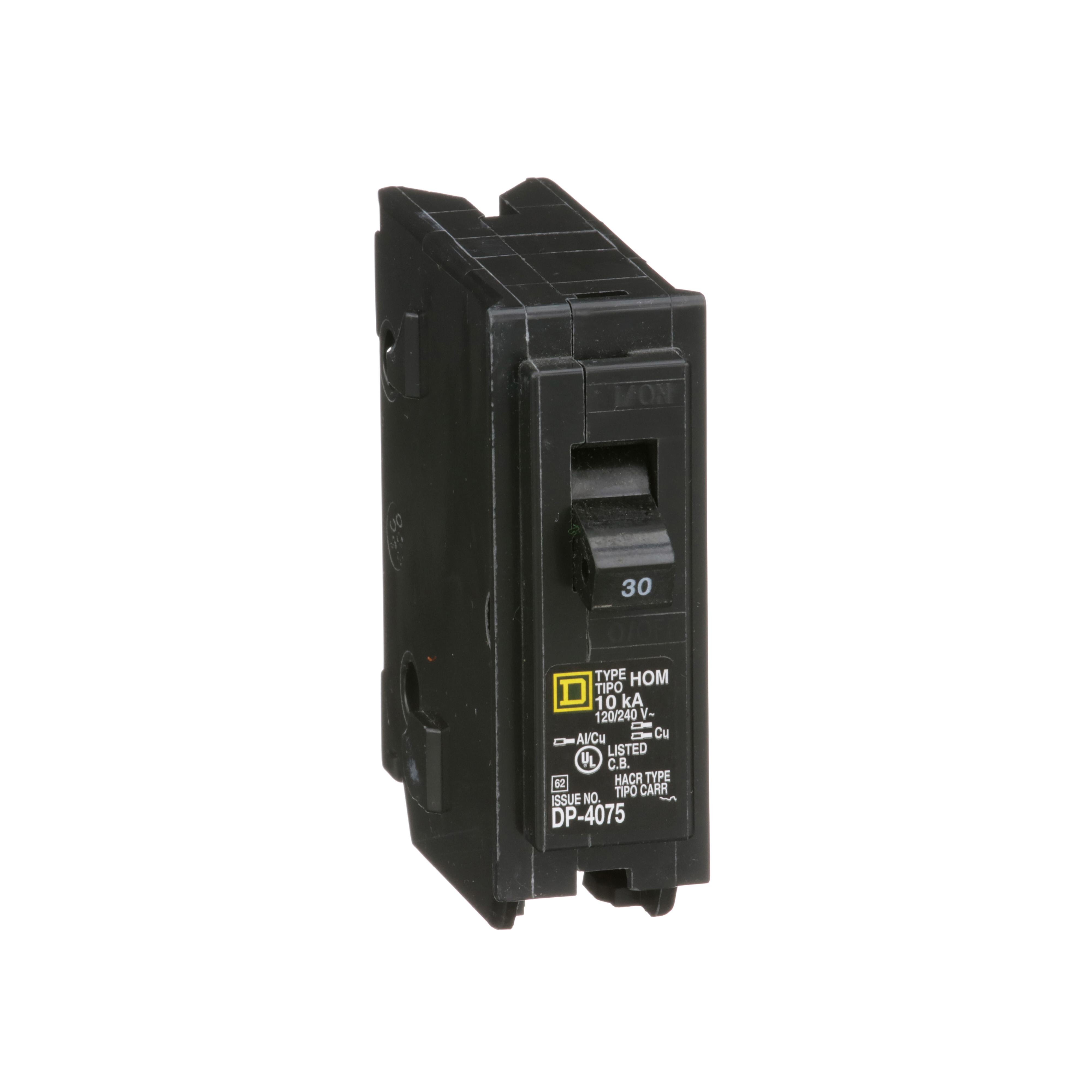 HOM130 - Mini circuit breaker, Homeline, 30A, 1 pole, 120/240VAC, 10kA AIR, standard type, plug in, UL