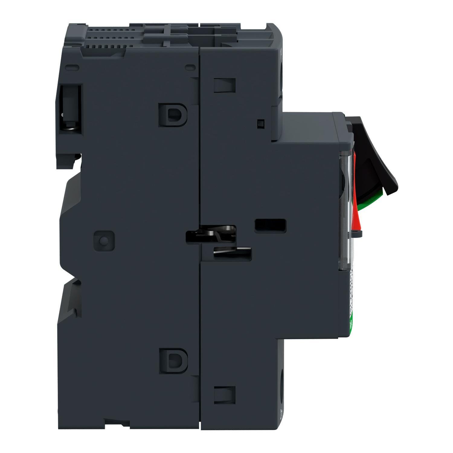 Picture of GV2ME106 - TeSys Deca Manual Starter and Protector, thermal magnetic circuit protector, push buttons, 4...6.3 A, ring lug terminals
