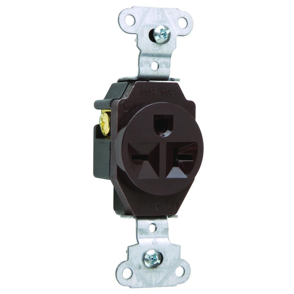 5851 - 20A 250V Heavy Duty Spec-Grade Single Receptacle, Side Wire, Brown