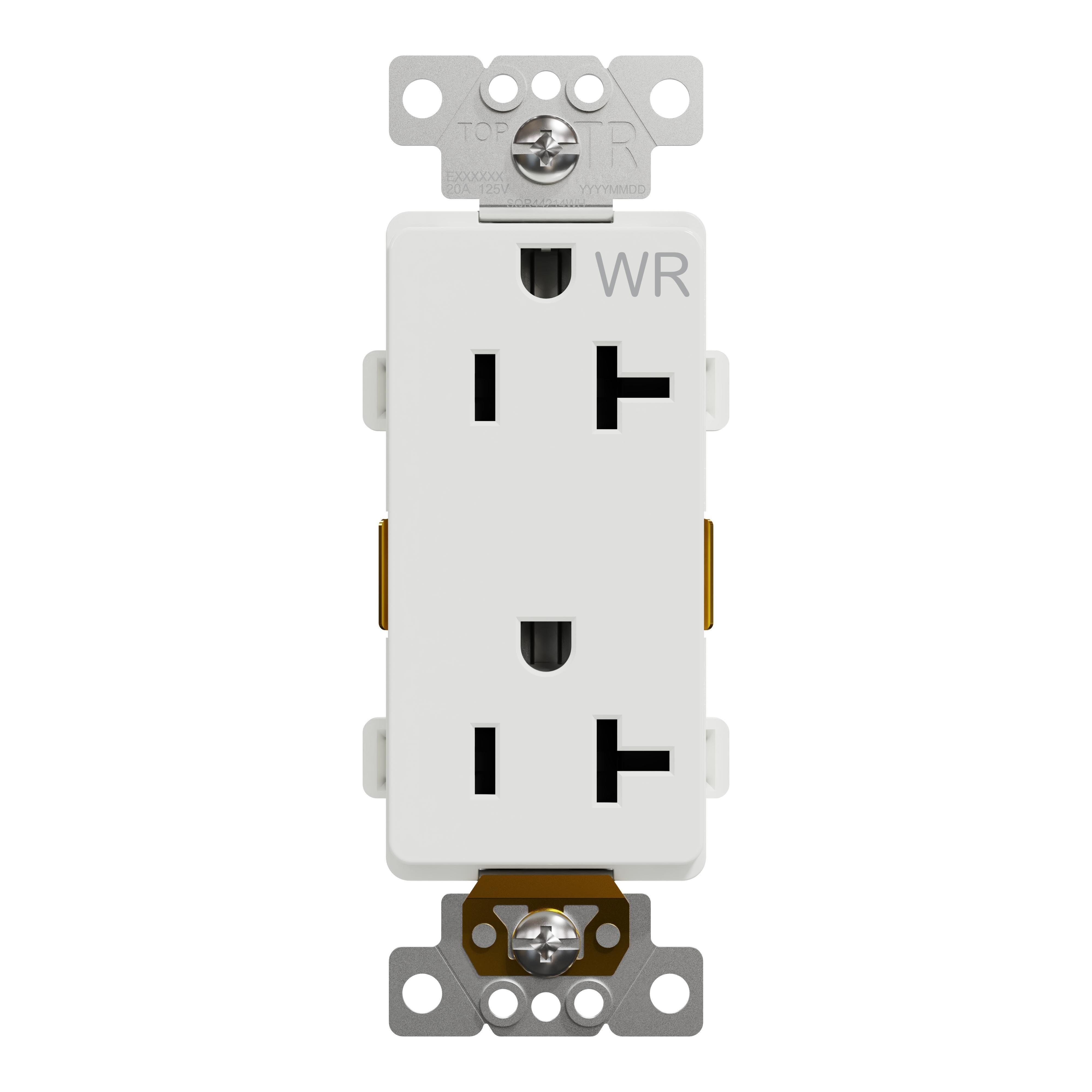 SQR44214WH - Socket-outlet, X Series, 20A, decorator, tamper resistant, weatherproof, commercial, white, matte finish