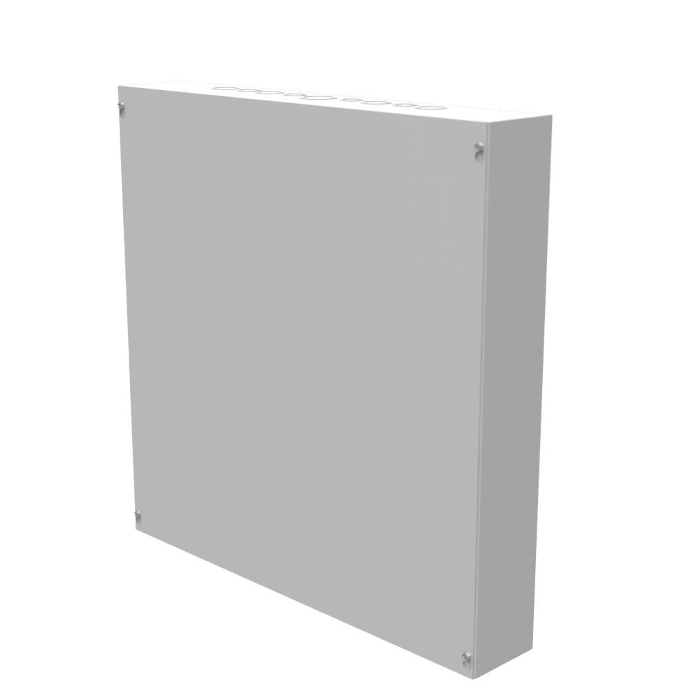Picture of 24244-SC1 - 24X4X24 Screw Cover Type 1 UL Listed Steel Knockouts ANSI 61 Gray Cover With Teardrop Slots Mounting Holes In Back