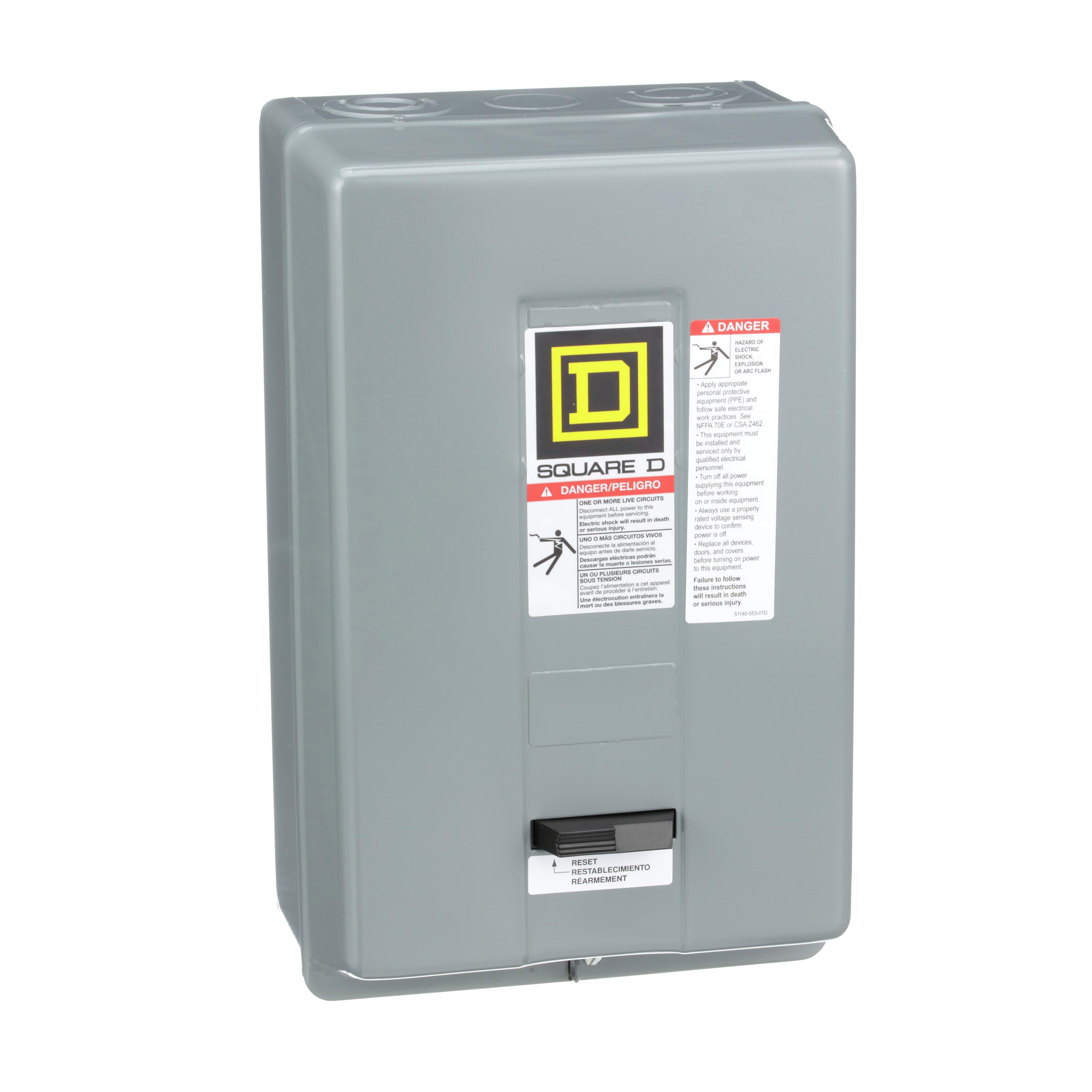 Picture of 8536SDG1V03H30 - NEMA motor starter, Type S, nonreversing, Size 2, 45A, 25HP at 460VAC, up to 100kA SCCR, 3 phase, 3 pole, Motor Logic, 240VAC coil, NEMA 1 [TAA]