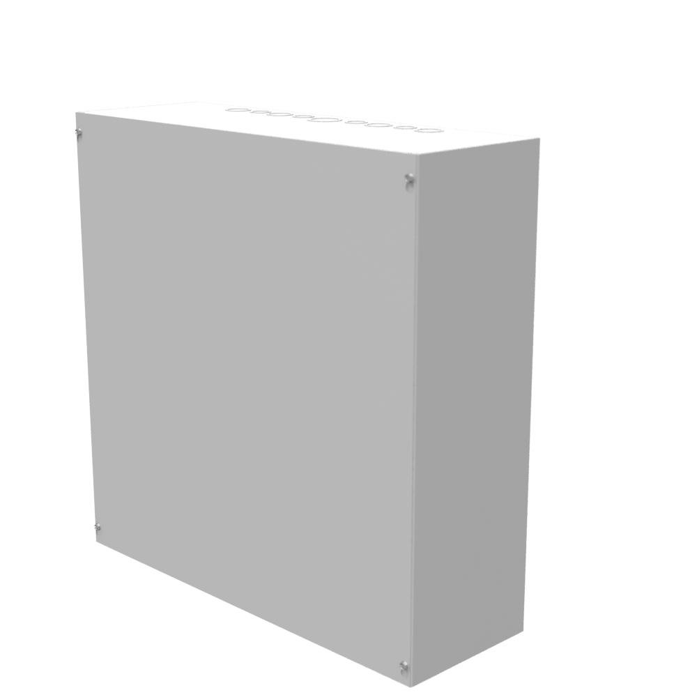 Picture of 24248-SC1 - 24X8x24 Screw Cover Type 1 UL Listed Steel Knockouts ANSI 61 Gray Cover With Teardrop Slots Mounting Holes In Back