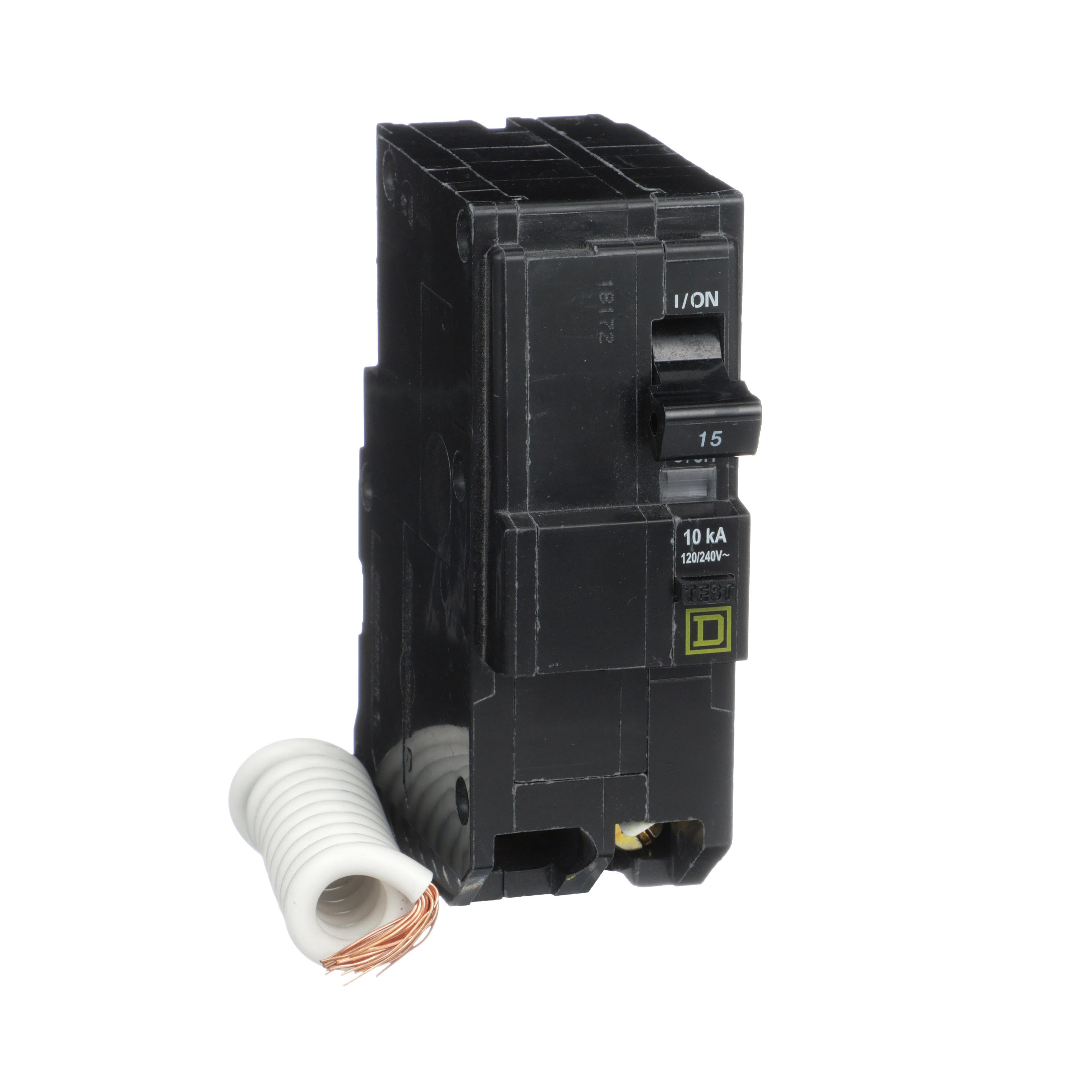 QO215EPD - Mini circuit breaker, QO, 15A, 2 pole, 120/240VAC, 10kA, plug in, 30mA grd fault B [TAA]