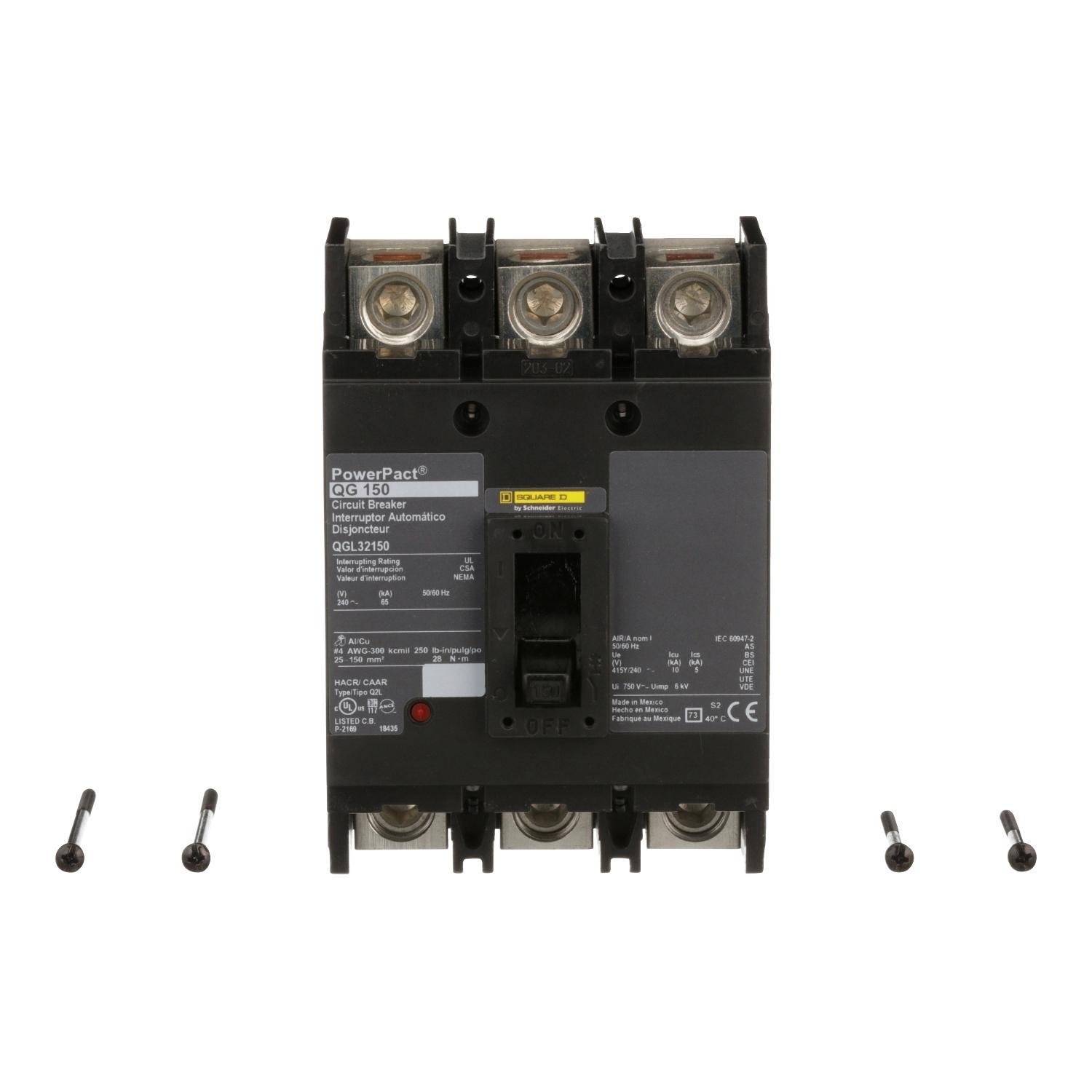 QGL32150 - Circuit breaker, PowerPacT Q, 150A, 3 pole, 240VAC, 65kA, lugs, thermal magnetic, 80%