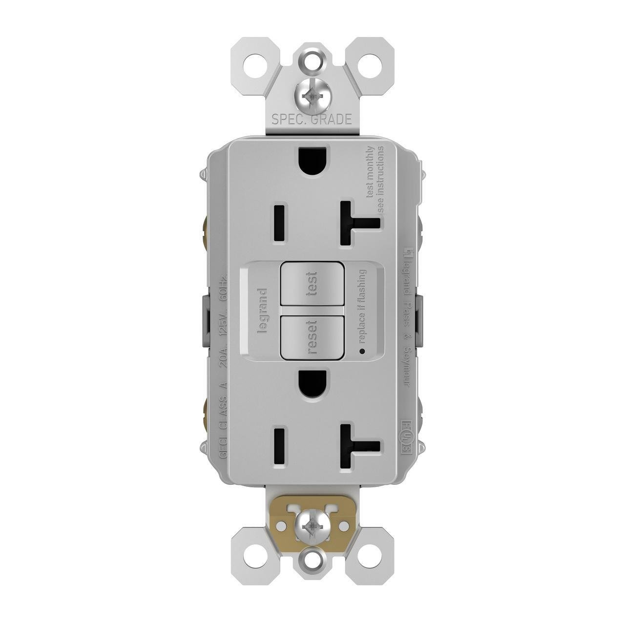Picture of 2097-GRY - radiant® 20A Duplex Self-Test GFCI Receptacles with SafeLock® Protection, Gray