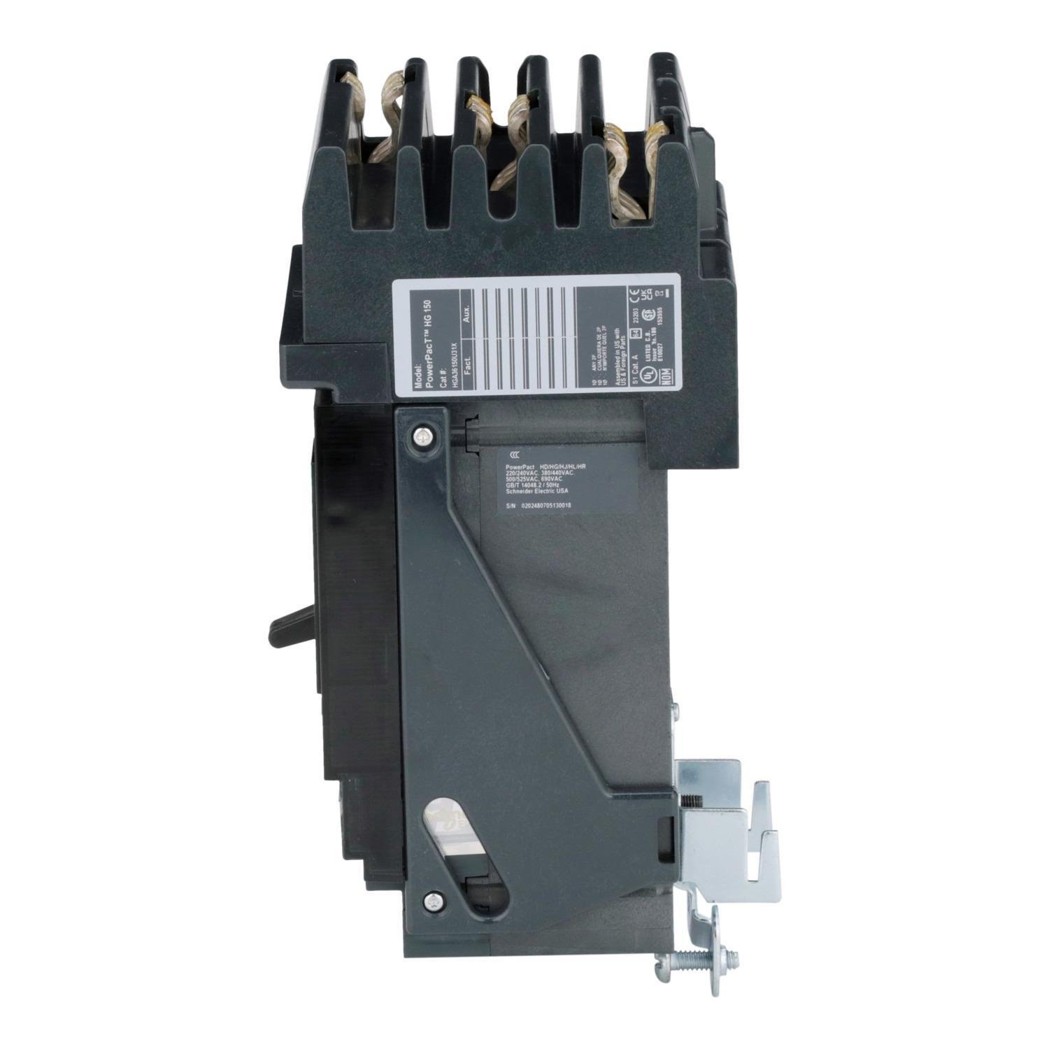 Picture of HGA36150U31X - Circuit breaker, PowerPacT H, 150A, 3 pole, 600VAC, 18kA, I-Line, Micrologic 3.2, 80%, ABC