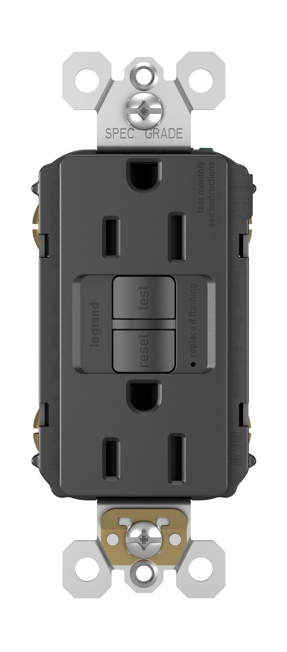 Picture of 1597-TRBK - radiant® Tamper-Resistant 15A Duplex Self-Test GFCI Receptacles with SafeLock® Protection, Black