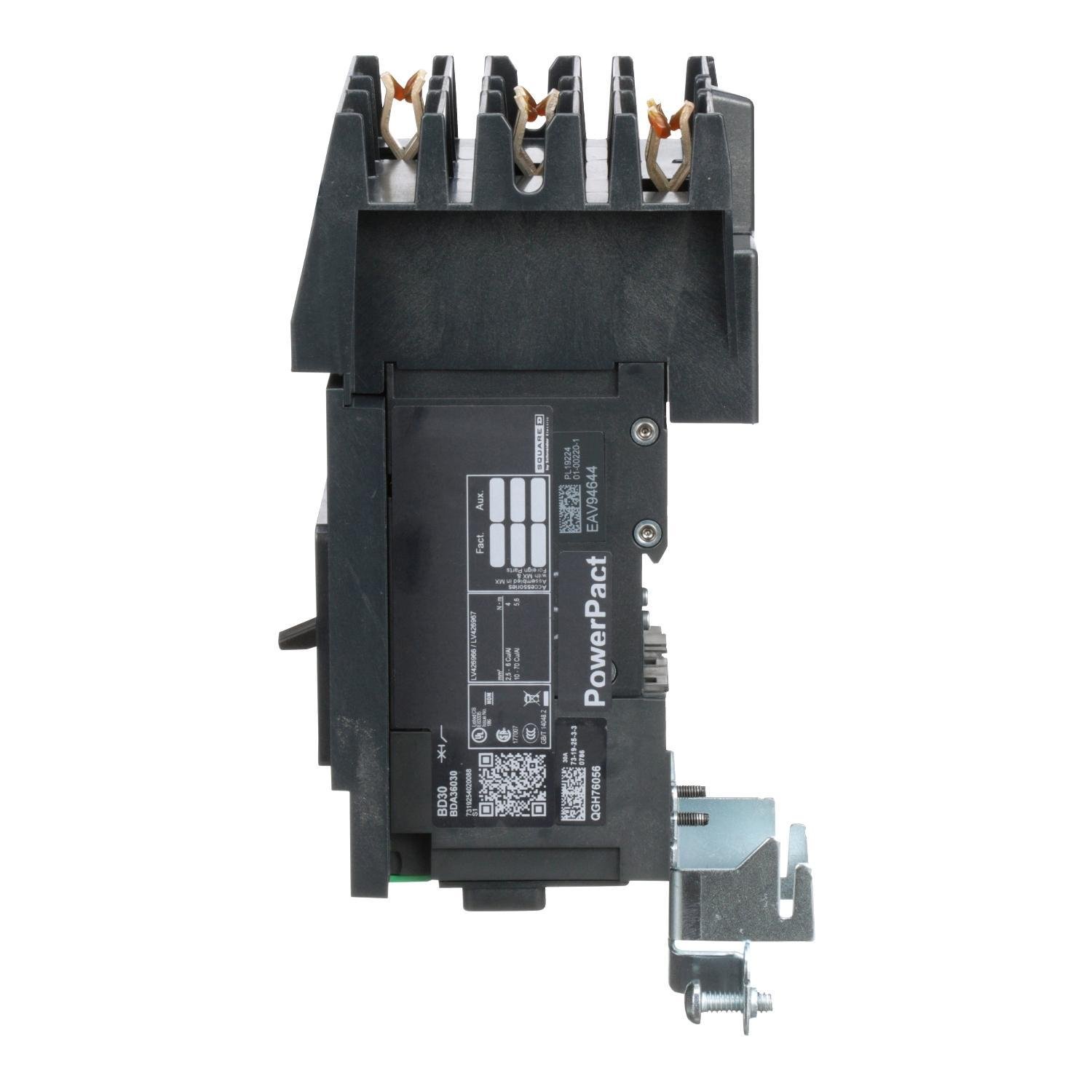 Picture of BDA36030 - Circuit breaker, PowerPacT B, 30A, 3 pole, 600Y/347VAC, 14kA, I-Line, thermal magnetic, 80%, ABC