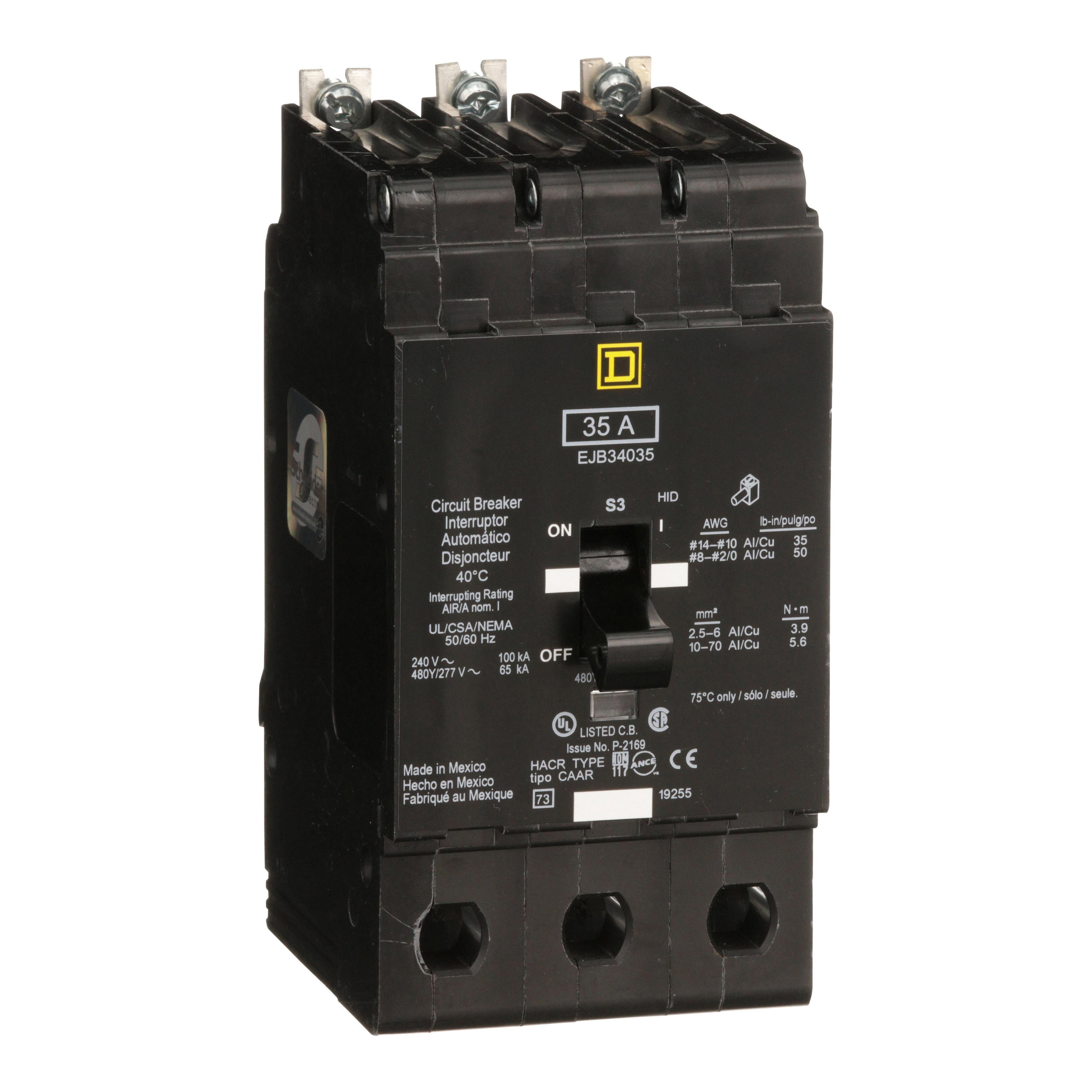 Picture of EJB34035 - [TAA] Mini circuit breaker, E-Frame, 35A, 3 pole, 480Y/277VAC, 100kA max, bolt on