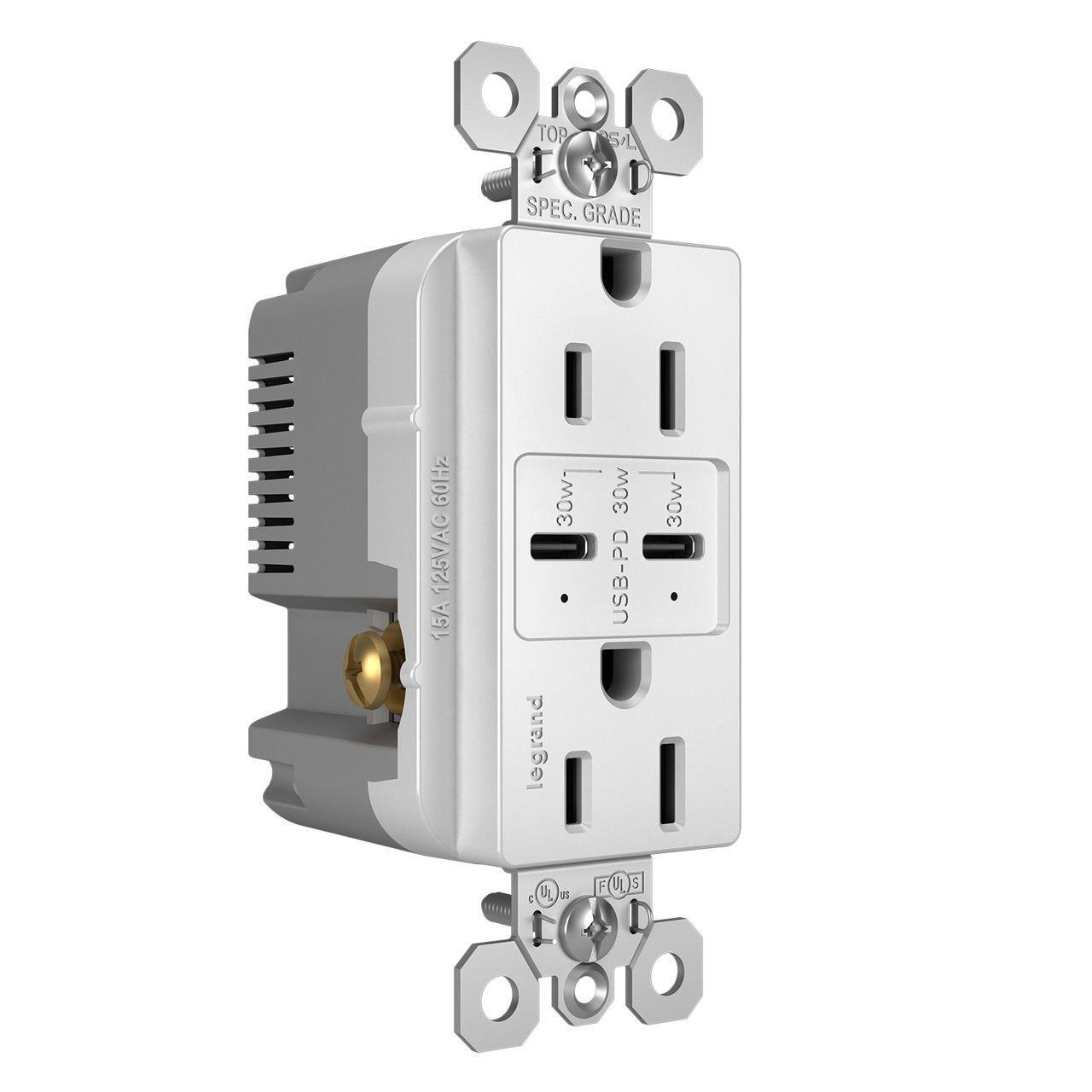 Picture of R26USBPDW - radiant® 15A Tamper Resistant Ultra Fast PLUS Power Delivery USB Type C/C Outlet, White