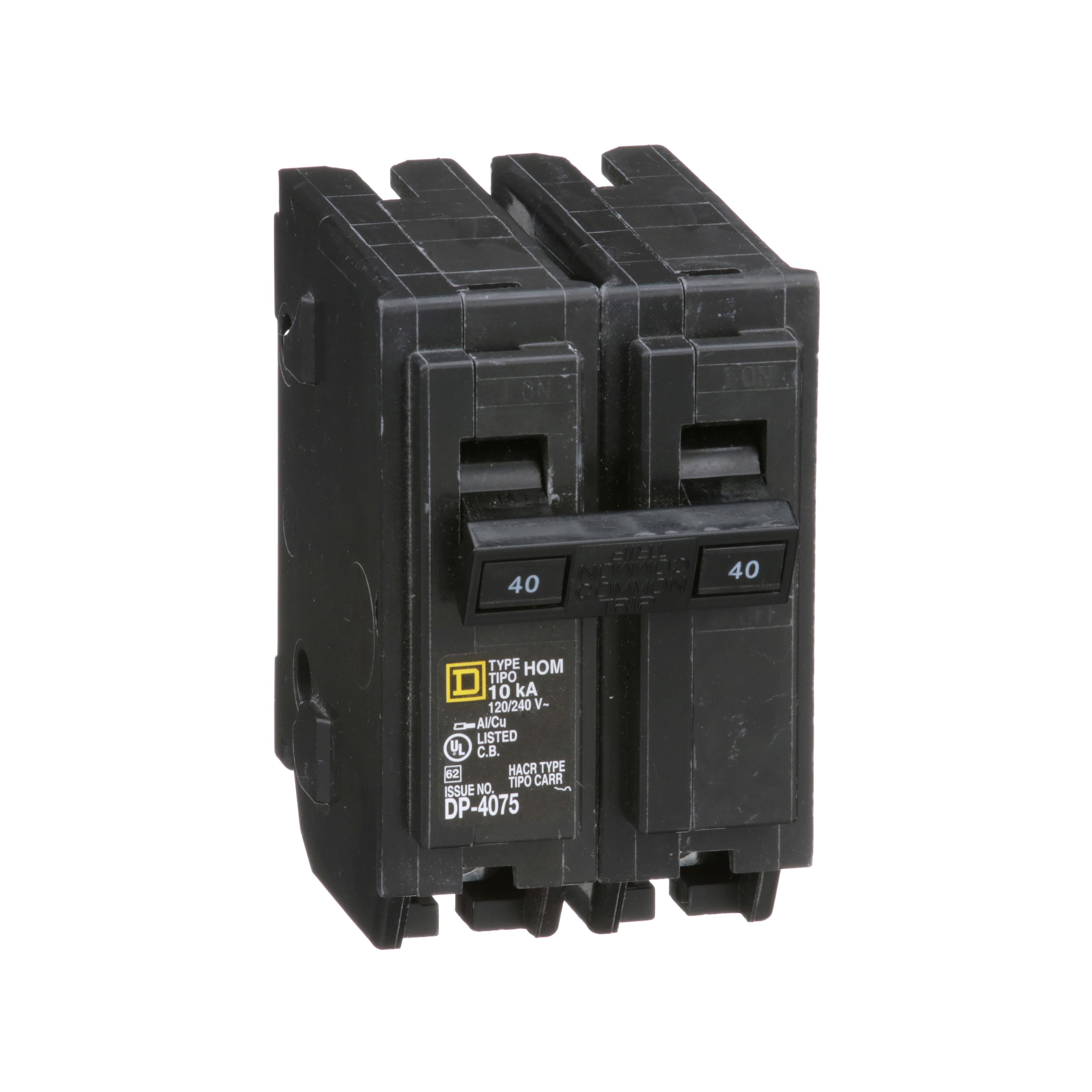 HOM240 - Mini circuit breaker, Homeline, 40A, 2 pole, 120/240VAC, 10kA AIR, standard type, plug in, UL