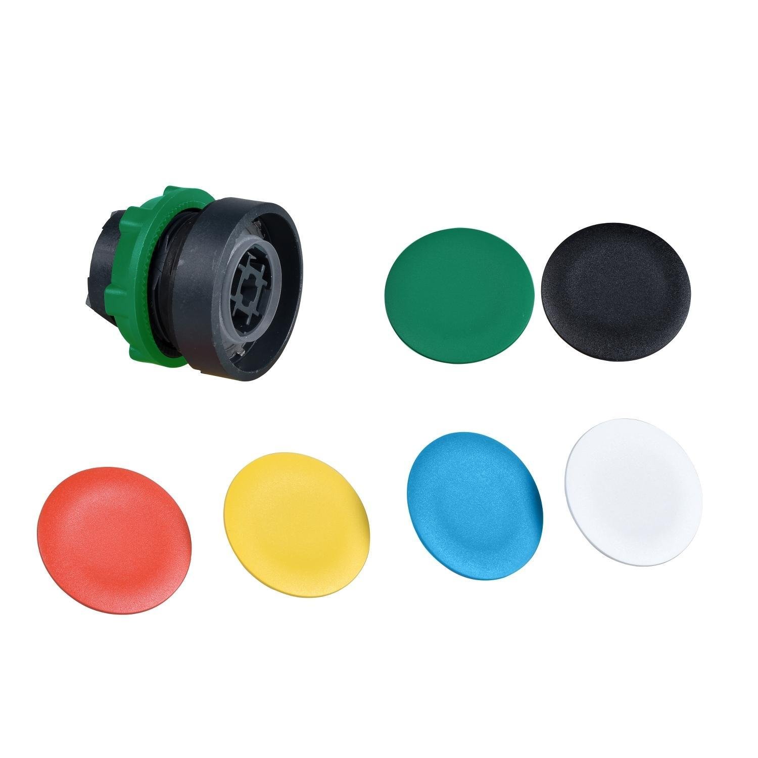 ZB5AA9 - Head for non illuminated push button, Harmony XB5, plastic, flush, 22mm, spring return, with 6 coloured caps unmarked