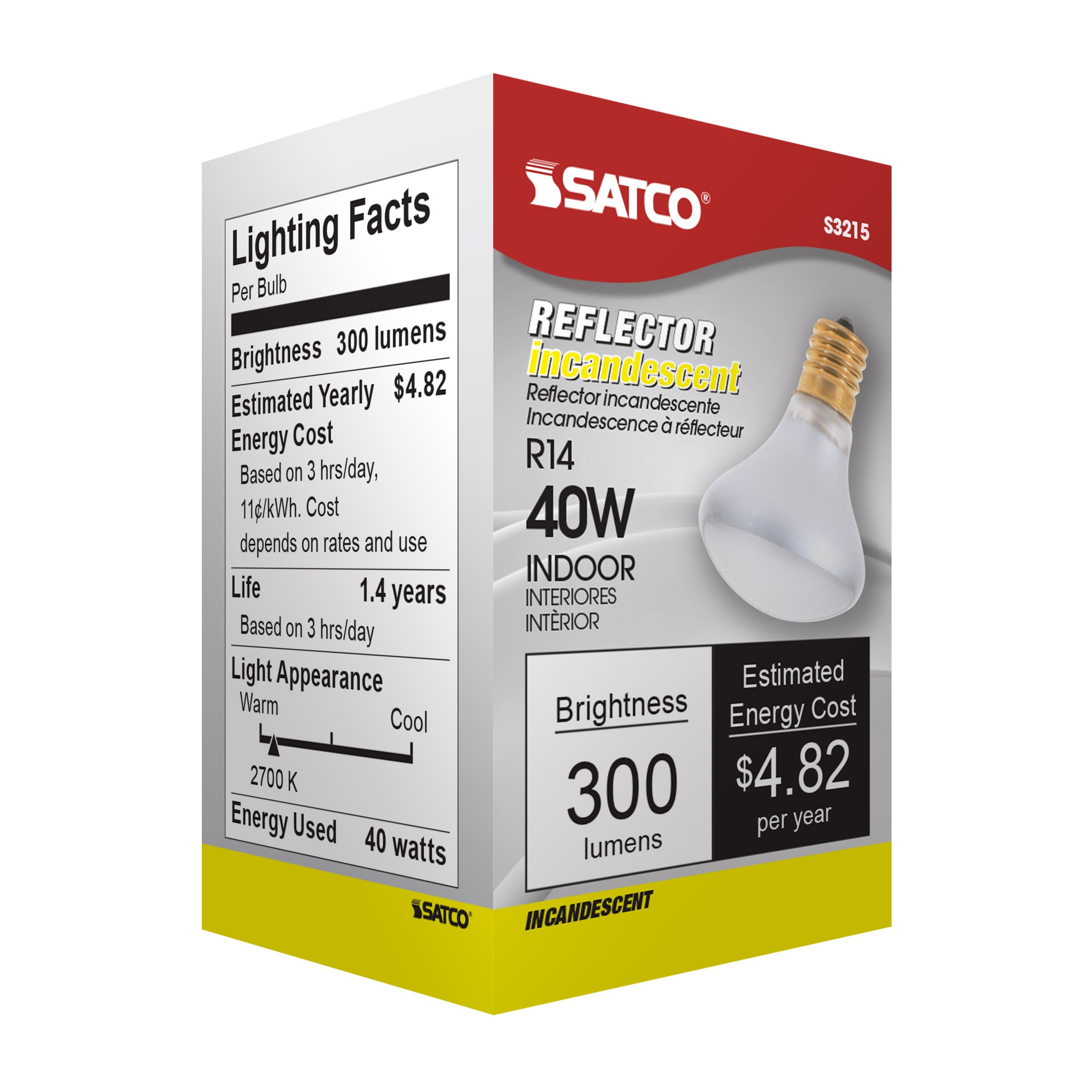 Picture of S3215 - 40 Watt R14 Incandescent - Clear - 1500 Average rated hours - 300 Lumens - Intermediate base - 120 Volt
