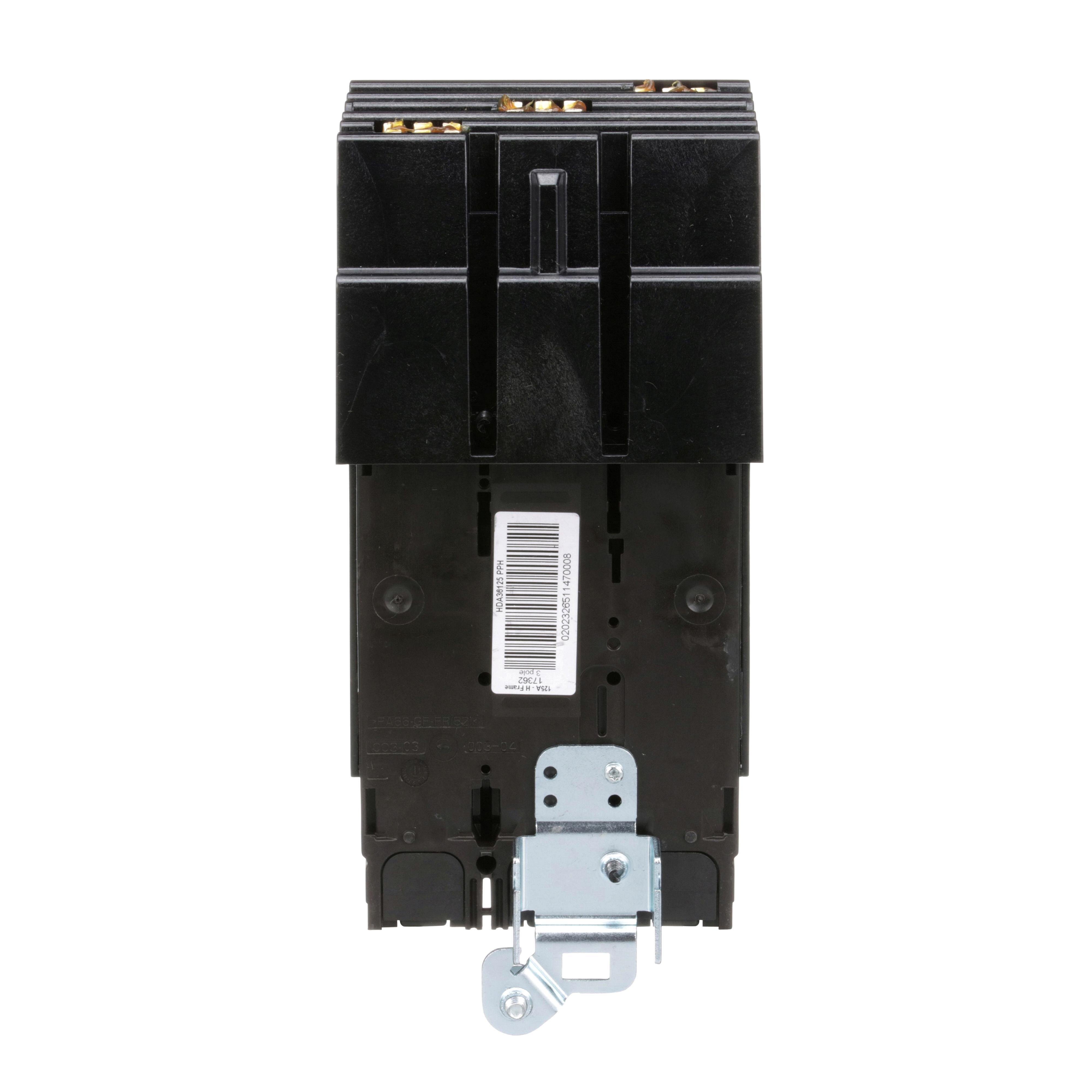 Picture of HDA36125 - Circuit breaker, PowerPacT H, 125A, 3 pole, 600VAC, 14kA, I-Line, thermal magnetic, 80%, ABC