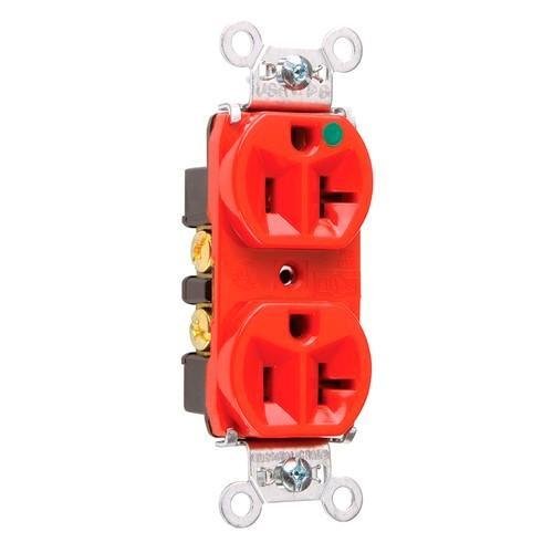 8300-HRED - 20A 125V Heavy Duty Hospital-Grade Compact Duplex Receptacle, Back and Side Wire, Red