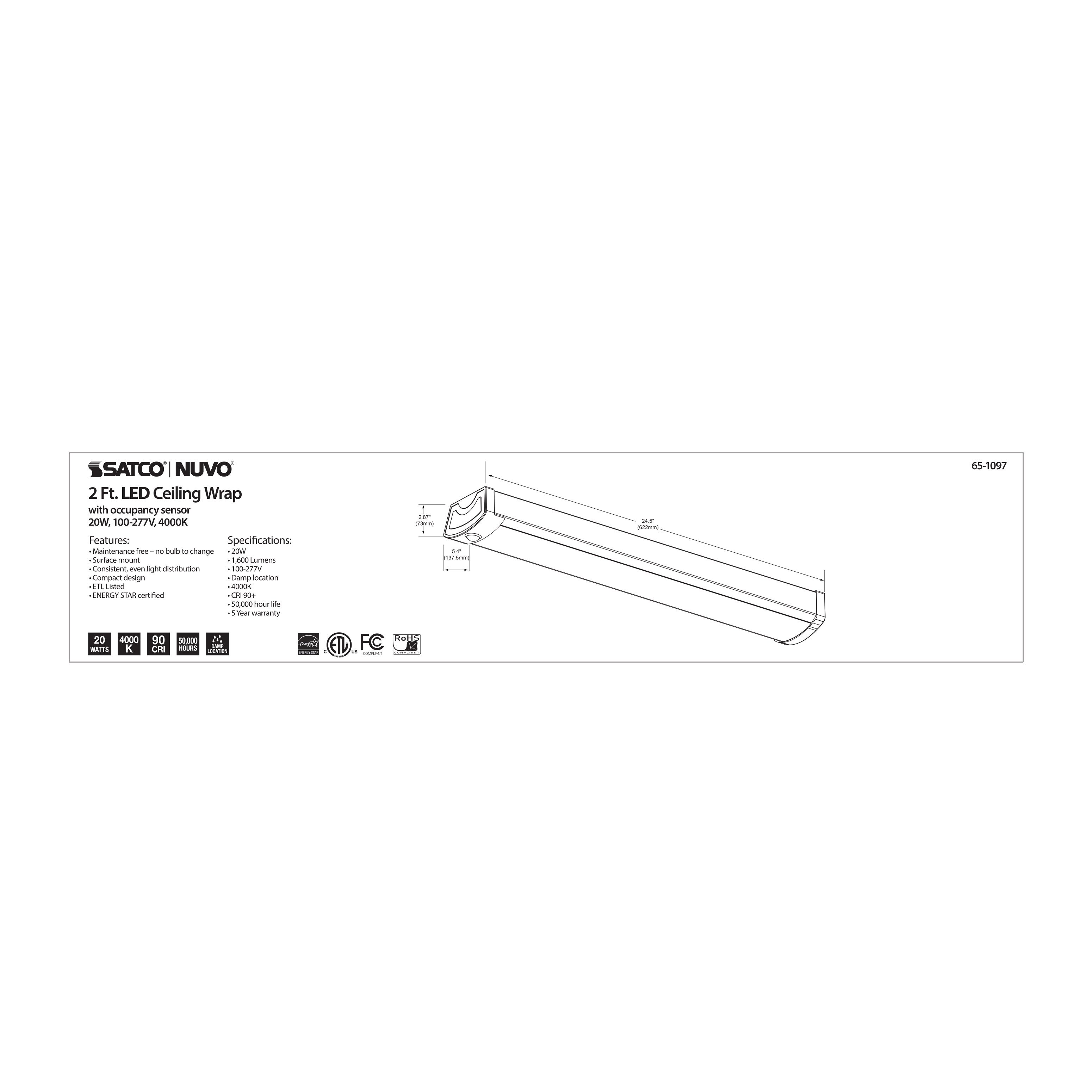 Picture of 65-1097 - LED 2 ft.- Ceiling Wrap with Motion Sensor - 20W - 4000K - White Finish - 120-277V