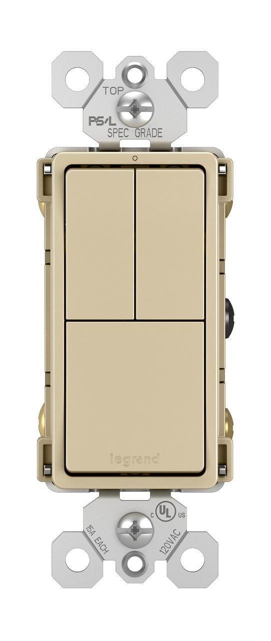 RCD113I - radiant® Two Single-Pole Switches and Single Pole/3-Way Switch, Ivory