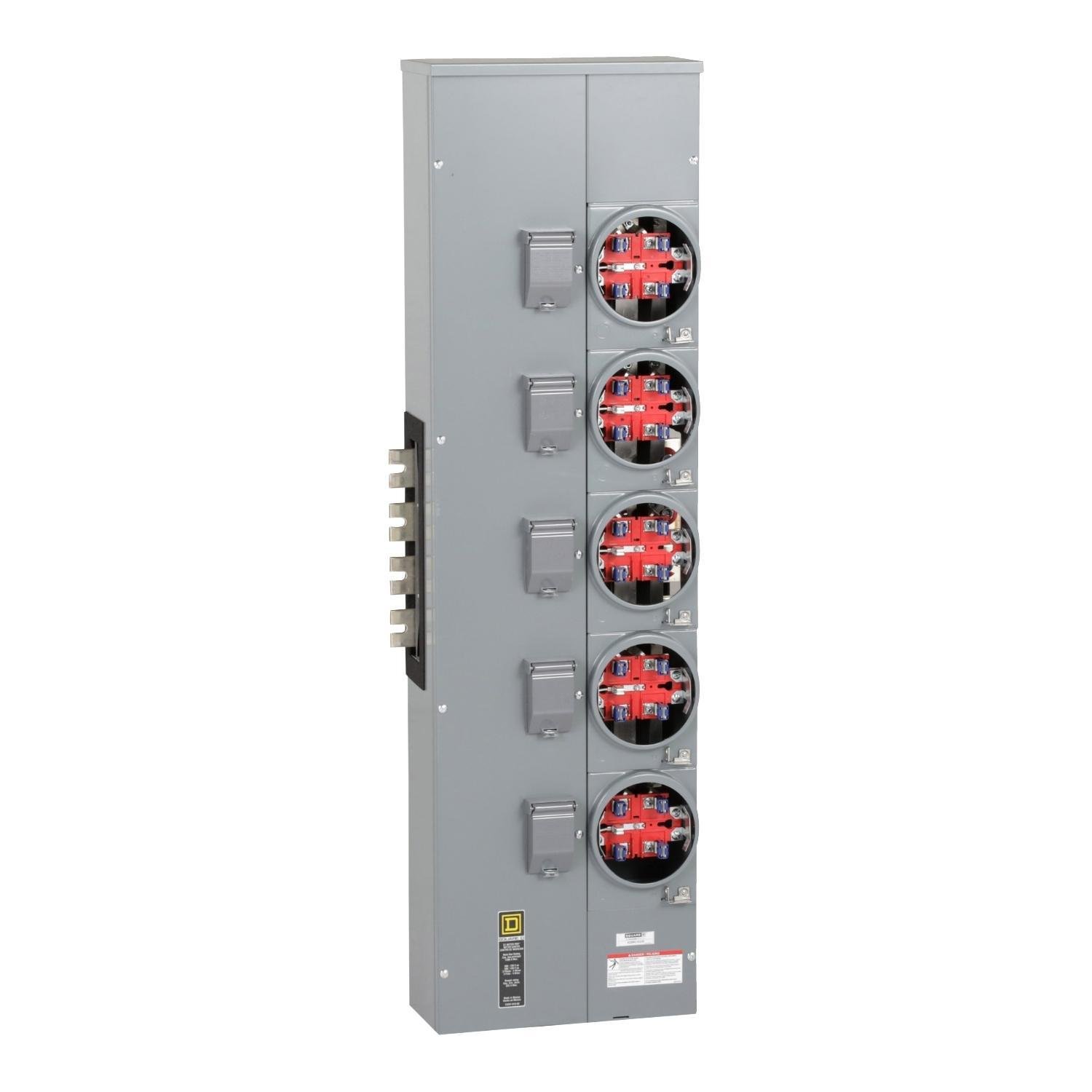 Picture of EZMR315225 - Branch unit, EZ Meter-Pak, 225A, 5 x 5 jaw sockets, 208Y/120VAC, no bypass, ringless, 1200A Al/Cu busbar